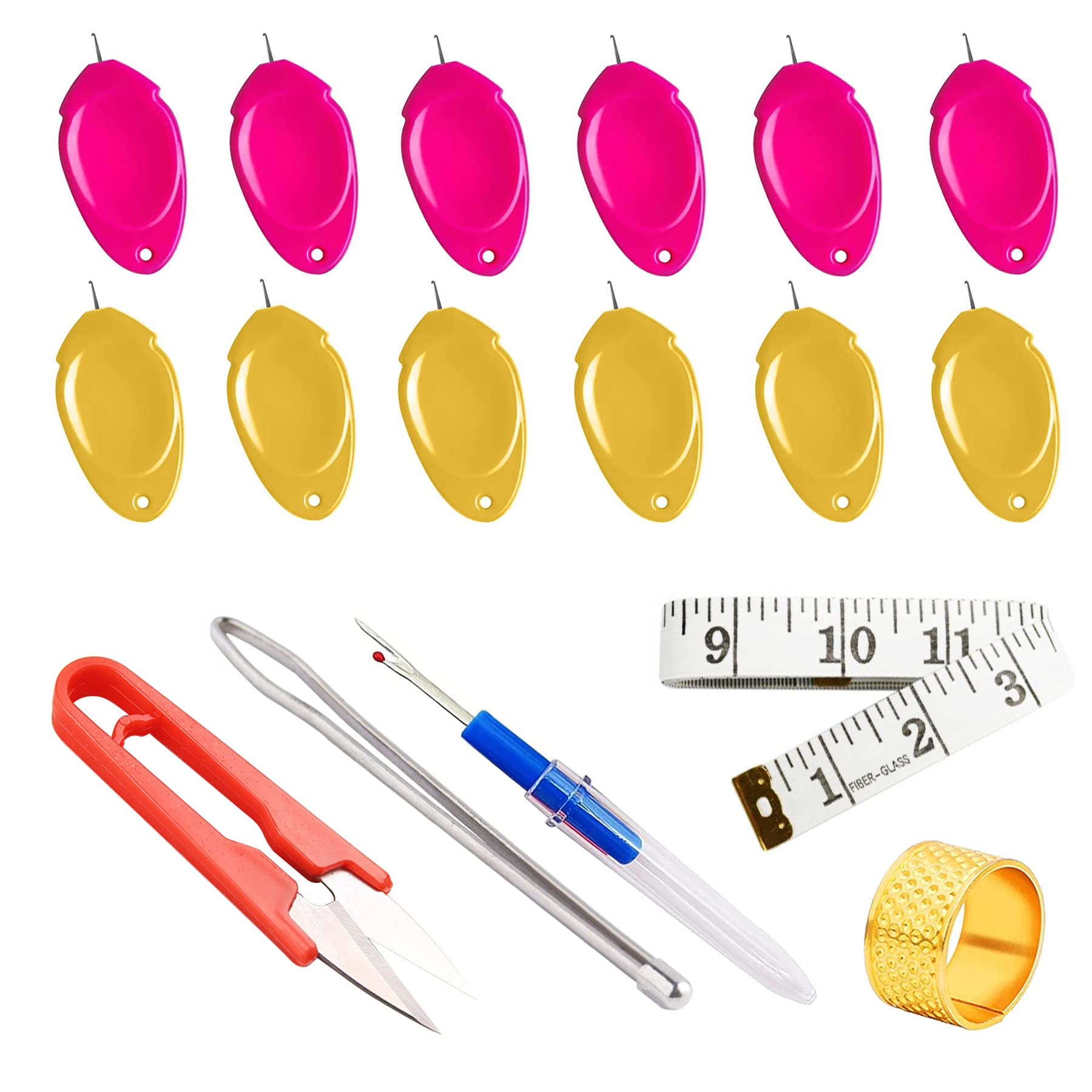 Allazone Needle Threader Tool Needle Threader for Hand Sewing, 17 PCS Needle Threaders for Small Eye Needles with Seam Ripper and Thimble for Sewing Crafting