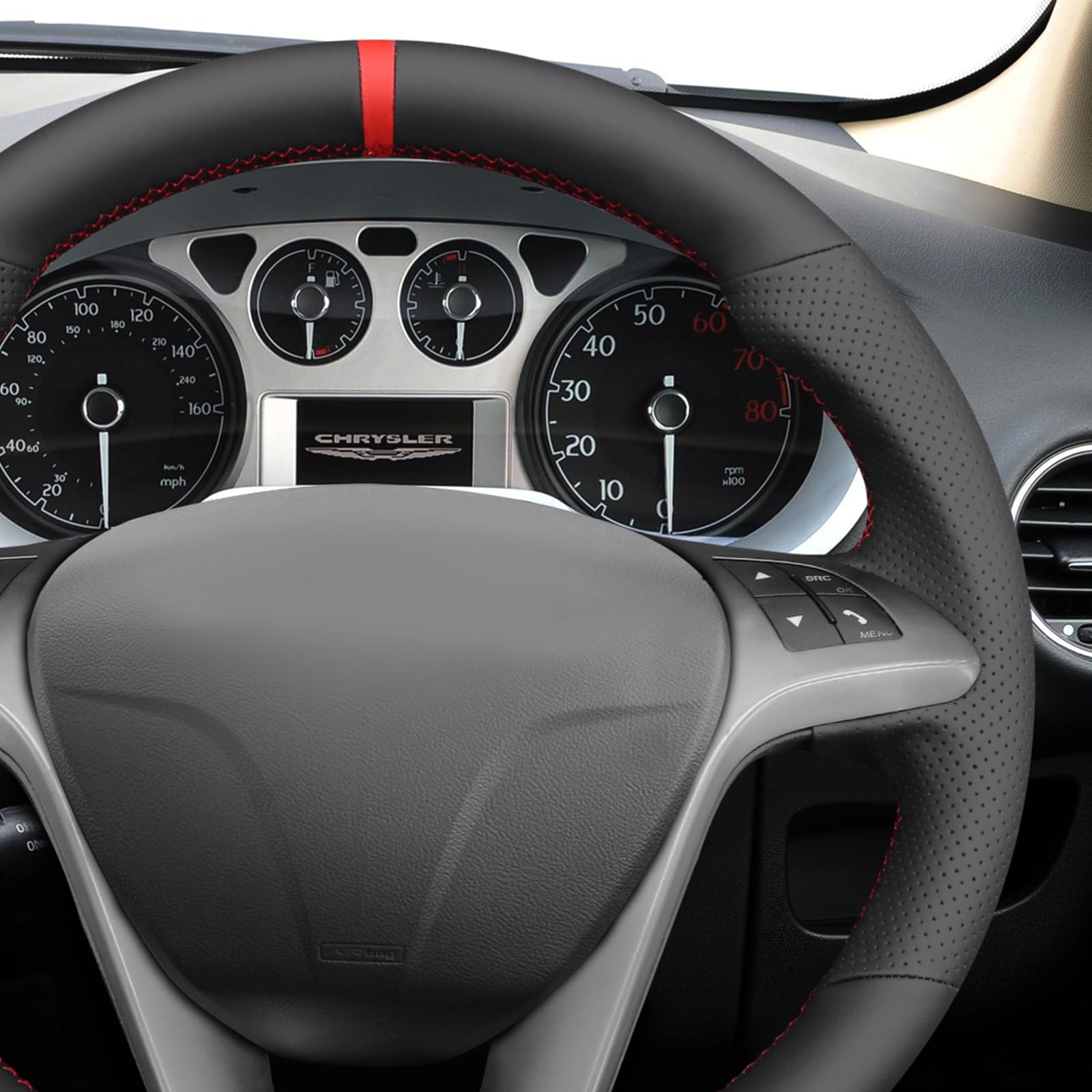 MEWANT Funda de Volante a Medida para Coser Lancia Delta III 3 | Volante de Coche Cosida a Mano / Lancia Delta III 3 2011-2014 / Ypsilon 2011-2024 Accesorios / Lancia Ypsilon Transpirable