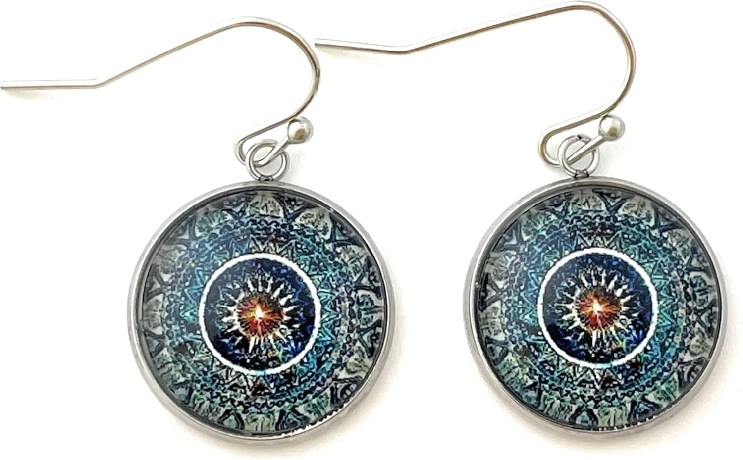 Blue Mandala Earrings for Women - Handmade