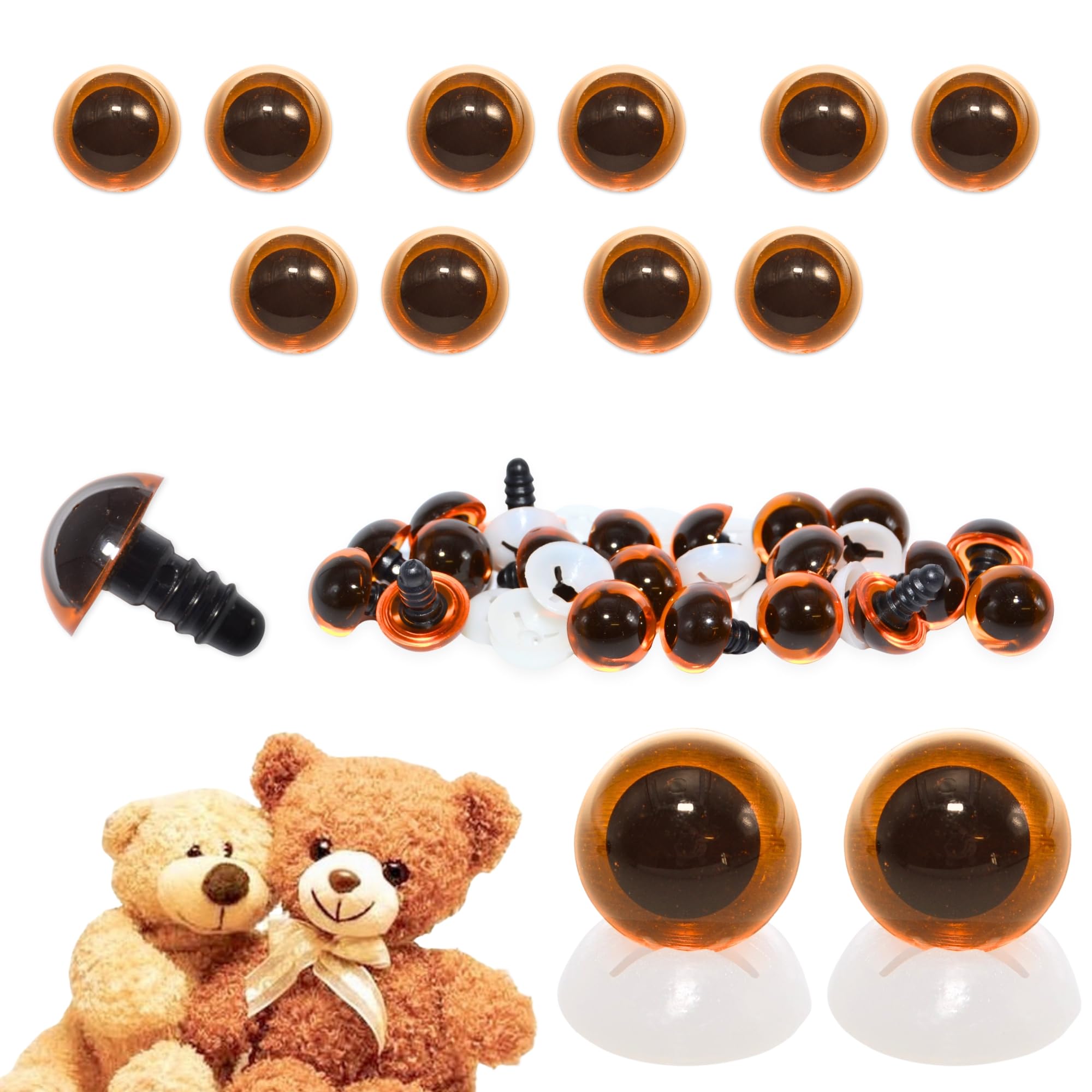 celloexpress 15mm Transparent Light Amber Eyes with Plastic Backs - Safety Eyes for Soft Toy Teddy Bear Animal Making (Pack of 5 Pairs)