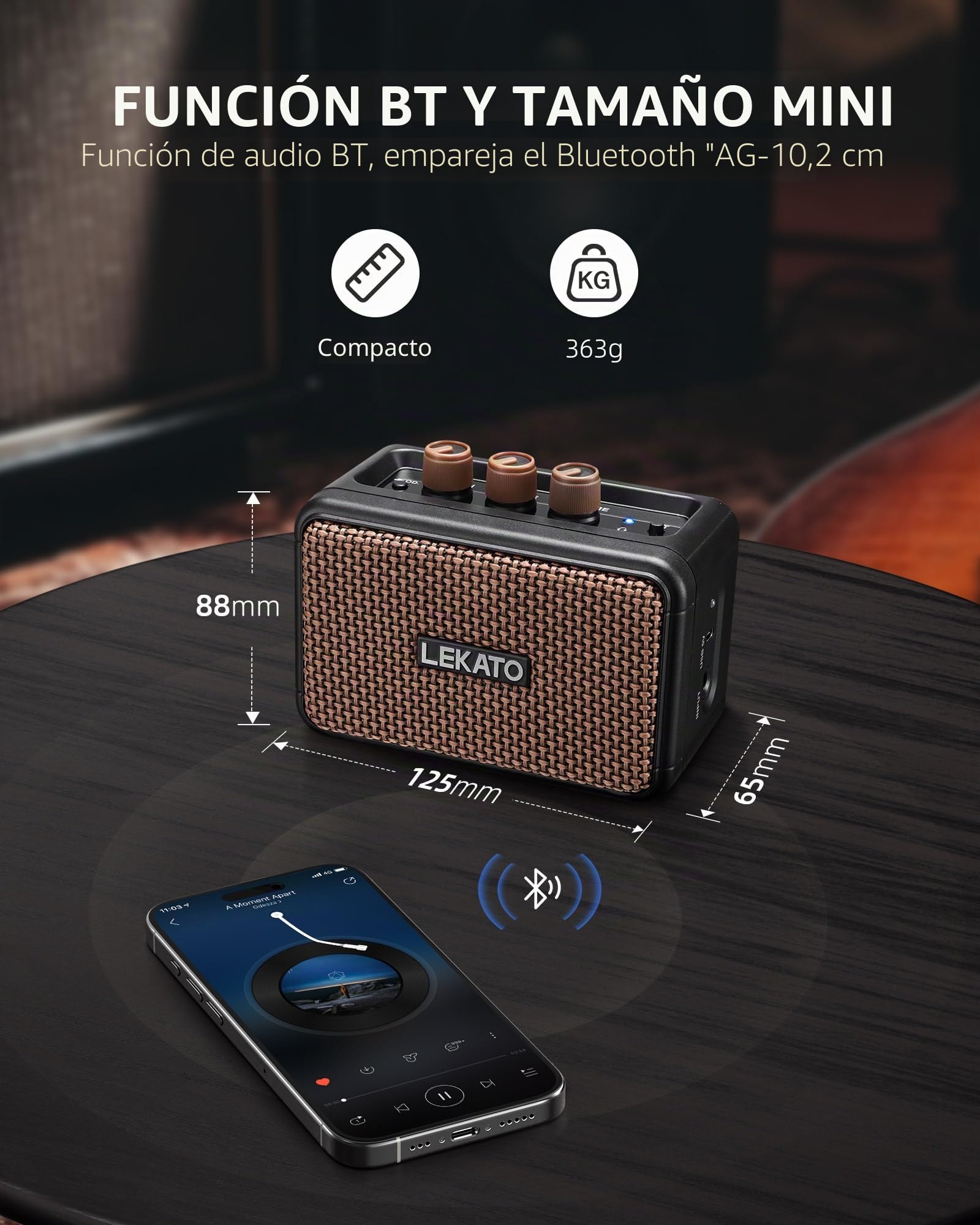 LEKATO - Amplificador de guitarra eléctrica inalámbrico recargable de 5 W con efectos Clean/Overdrive, portátil Bluetooth 5.0 para práctica en casa y fiesta musical