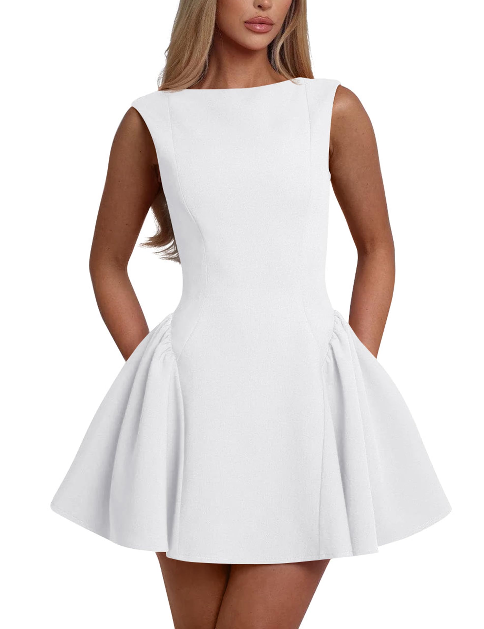 YMDUCH Women's Summer Sleeveless Backless A-line Mini Prom Dress