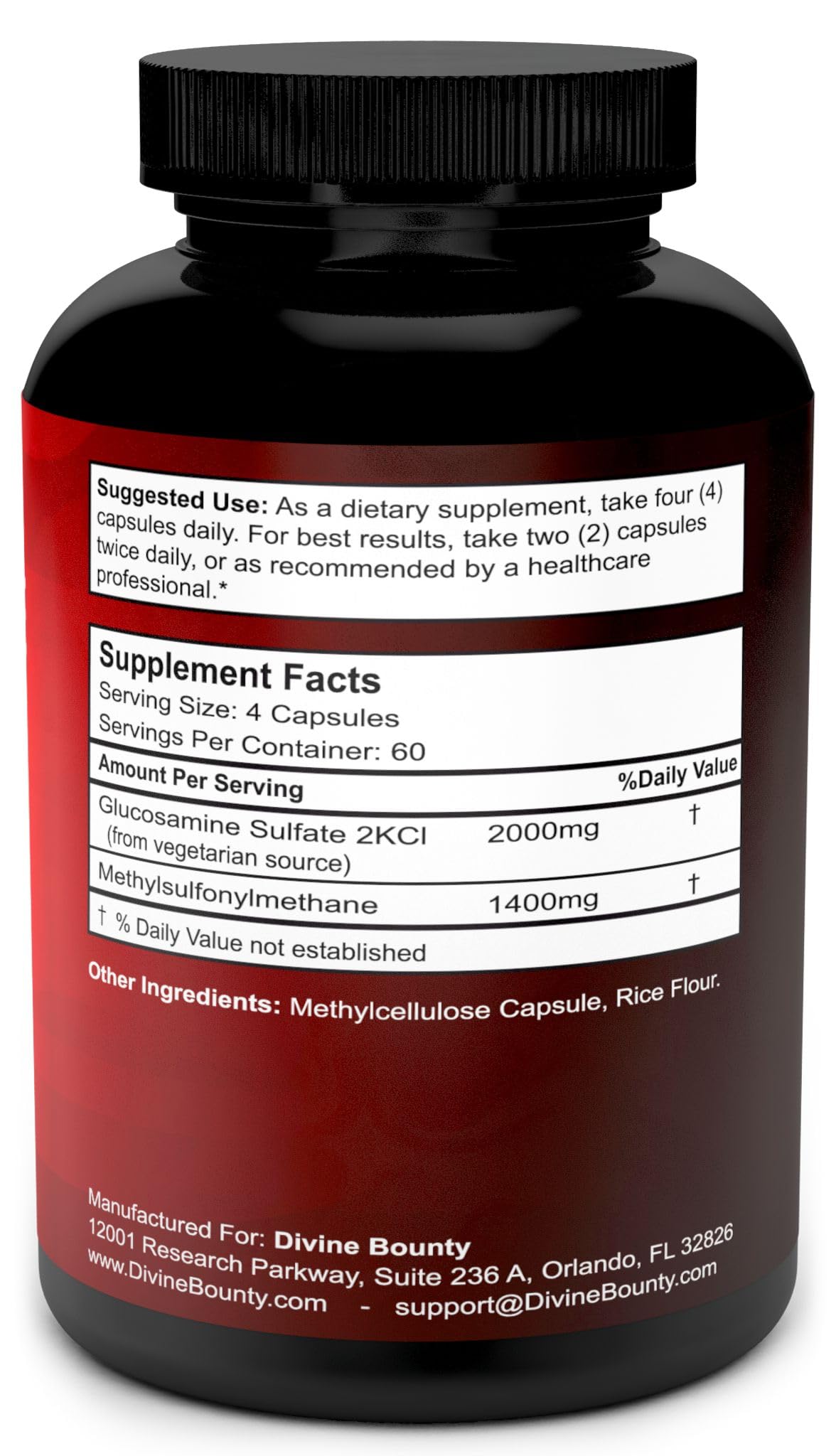 Divine Bounty Glucosamine Sulfate 2000mg with MSM, 240 Small Capsules — Amazon image 2