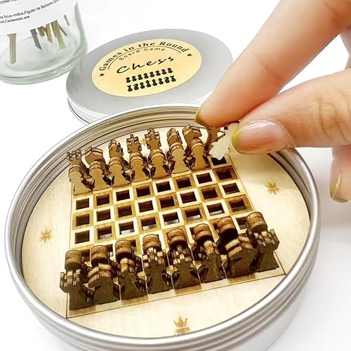 Miniatura 6 de Mini juego de ajedrez con estuche de metal, juego de mesa de viaje portátil de 3.7 pulgadas para adultos y niños, regalo único para los amantes del