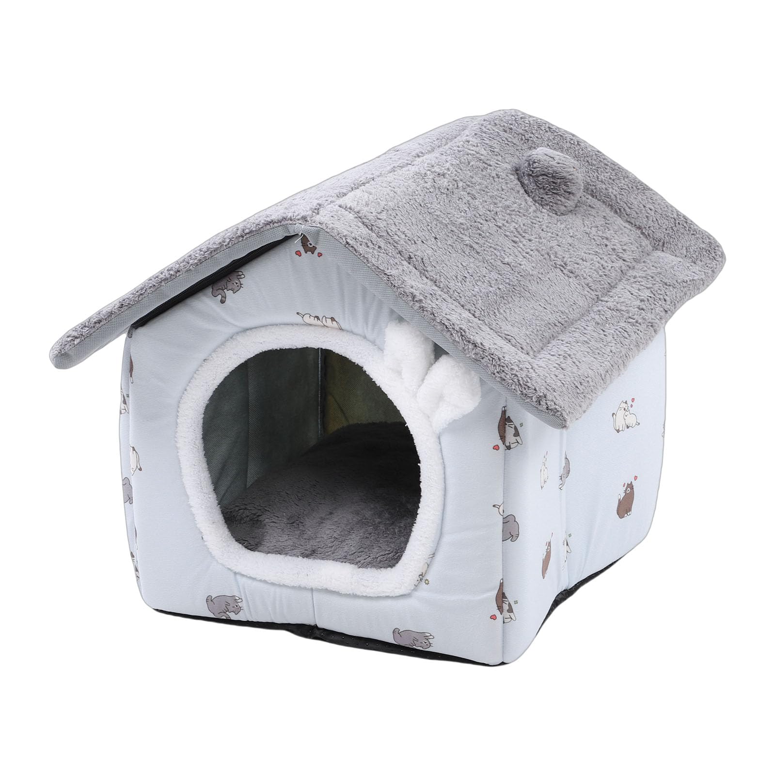 Elprico Lit Grotte pour Chat, Tente Fermée pour Animaux de Compagnie, Cachette pour Chaton Toutes Saisons de 14,96 Pouces avec Coussin Amovible Lavable en Machine, pour Chats d'intérieur, Petits