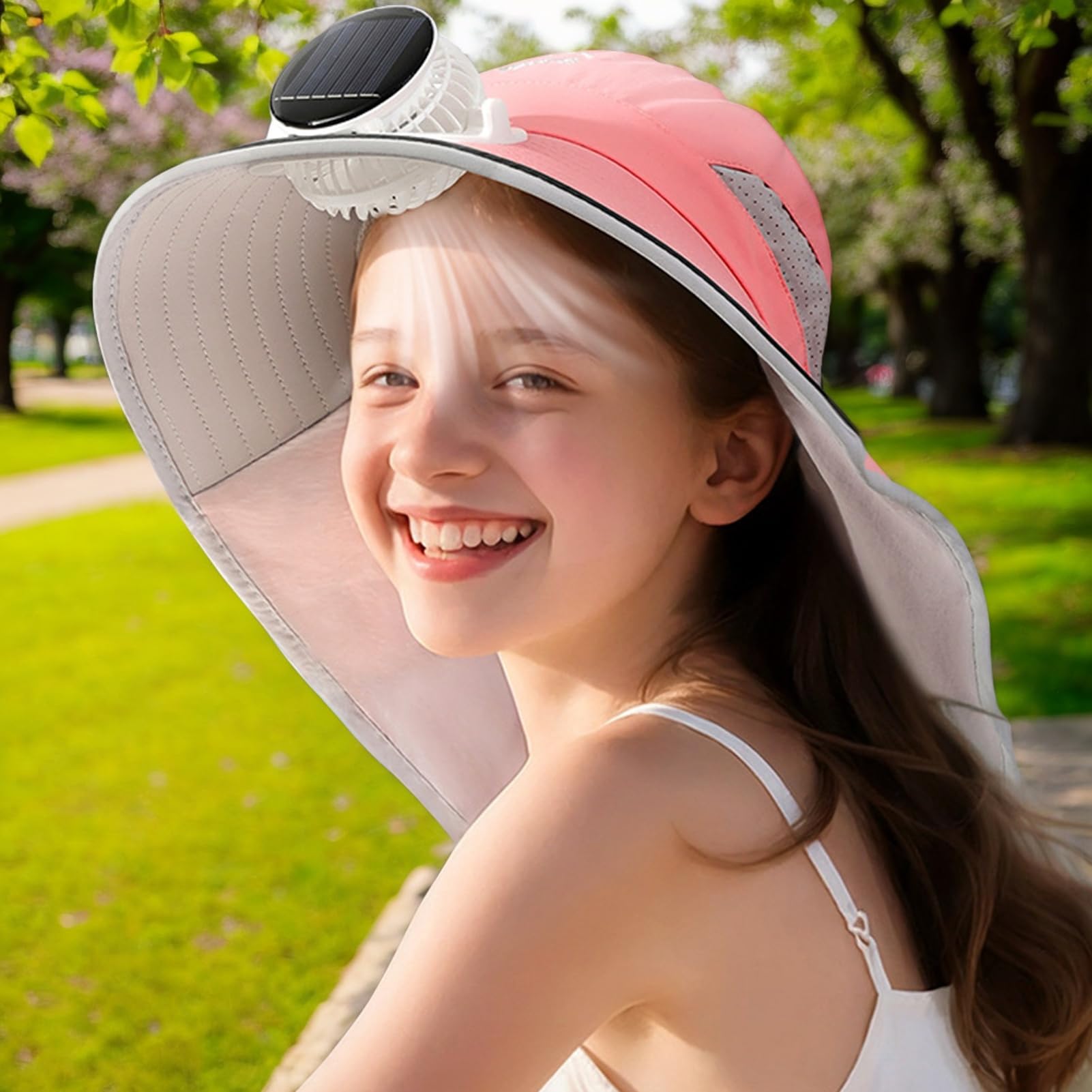 Sombrero con Ventiladores Solares,Sombrero para el Sol | Cubrecabeza Deportivo Transpirable con Protección UV para Actividades al Aire Libre Camping Vacaciones Niños Niñas Senderismo Playa