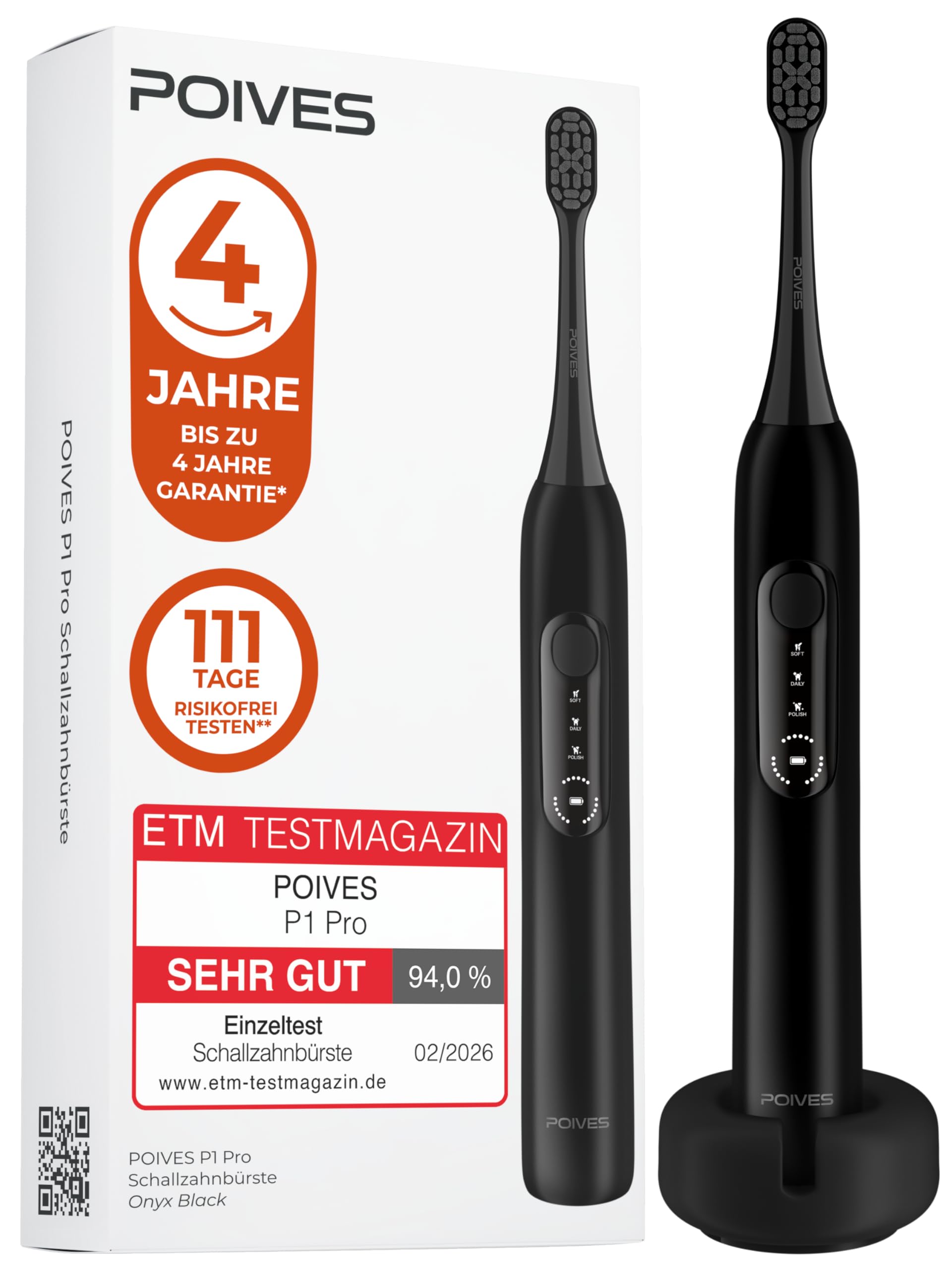 P1 Pro Cepillo de dientes sónico, cepillo de dientes eléctrico con sensor de presión para una limpieza segura, batería de 60 días, Onyx Black