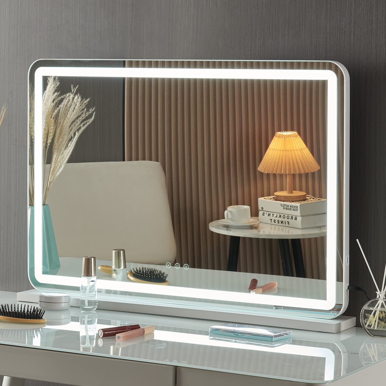 Umeiga Large Vanity Mirror with Lights, Hollywood Lighted Makeup Mirror with Dimmable LED Lights for Dressing Room & Bedroom, Lighted Makeup Mirror with Detachable 10x Magnification