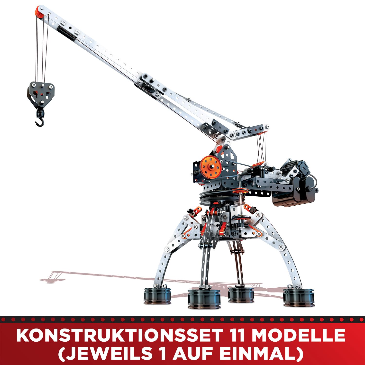 BANDAI Meccano Super Construction 11-in-1 – Baukoffer | Bausatz mit 638 Teilen, Motor, Werkzeug und Anleitung, 11 Fahrzeug- und Maschinenmodelle, ab 10 Jahren – APM11107