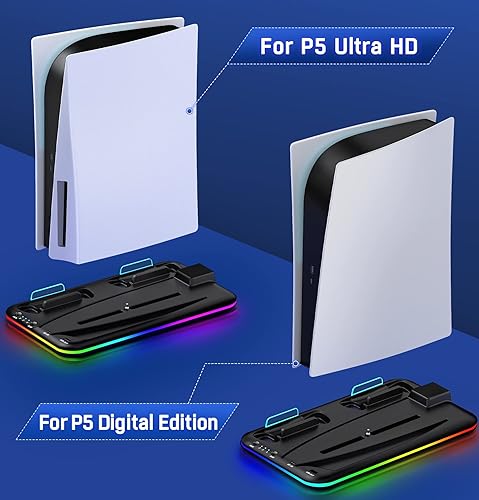 Miniatura 6 de DINOSTRIKE Estación de refrigeración PS5 con luz RGB soporte PS5 con ventilador de refrigeración para disco PS5 y ediciones digitales estación de