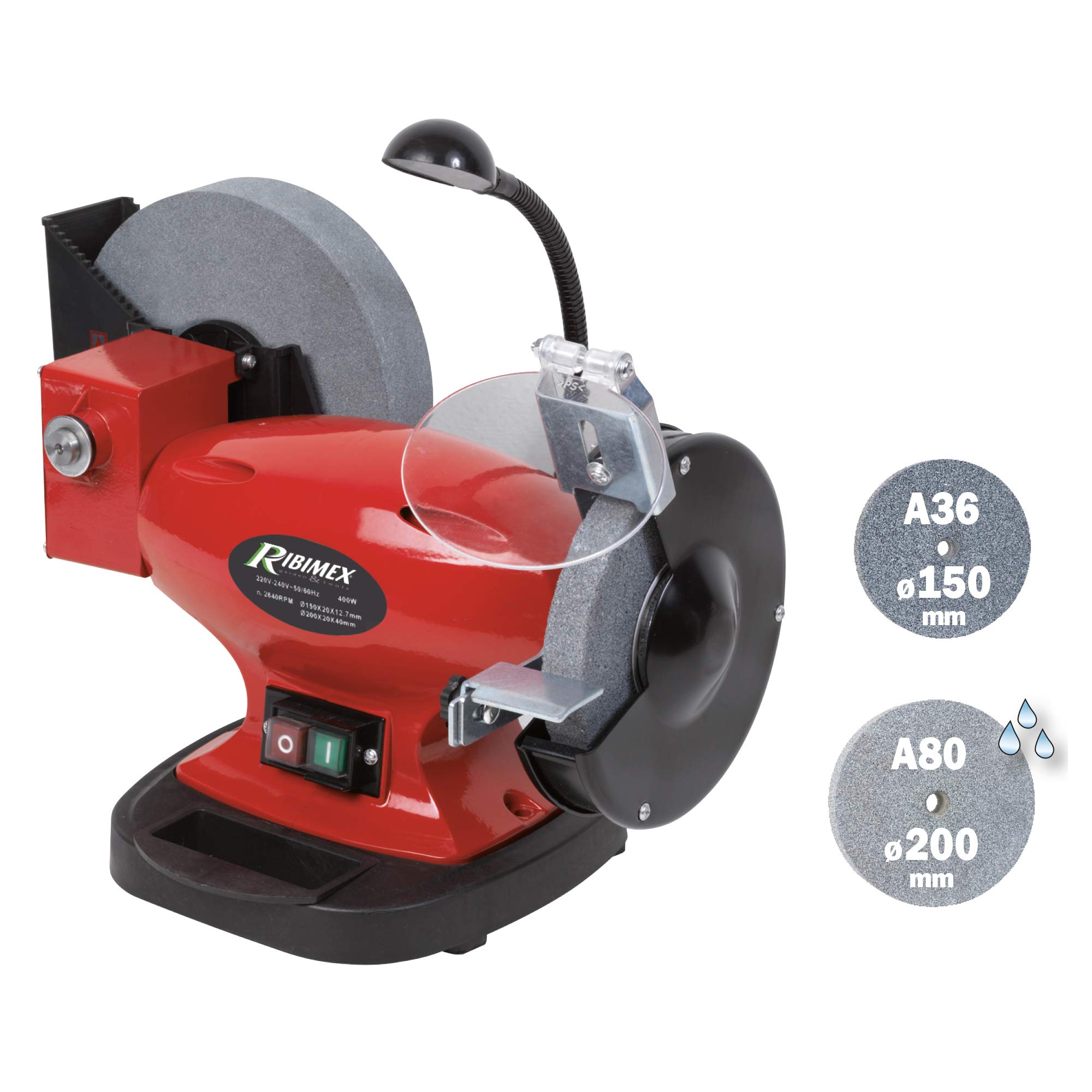 RIBIMEX PPRTMEMIX400 Smerigliatrice combinata da banco con mole 150 200 mm 400 W