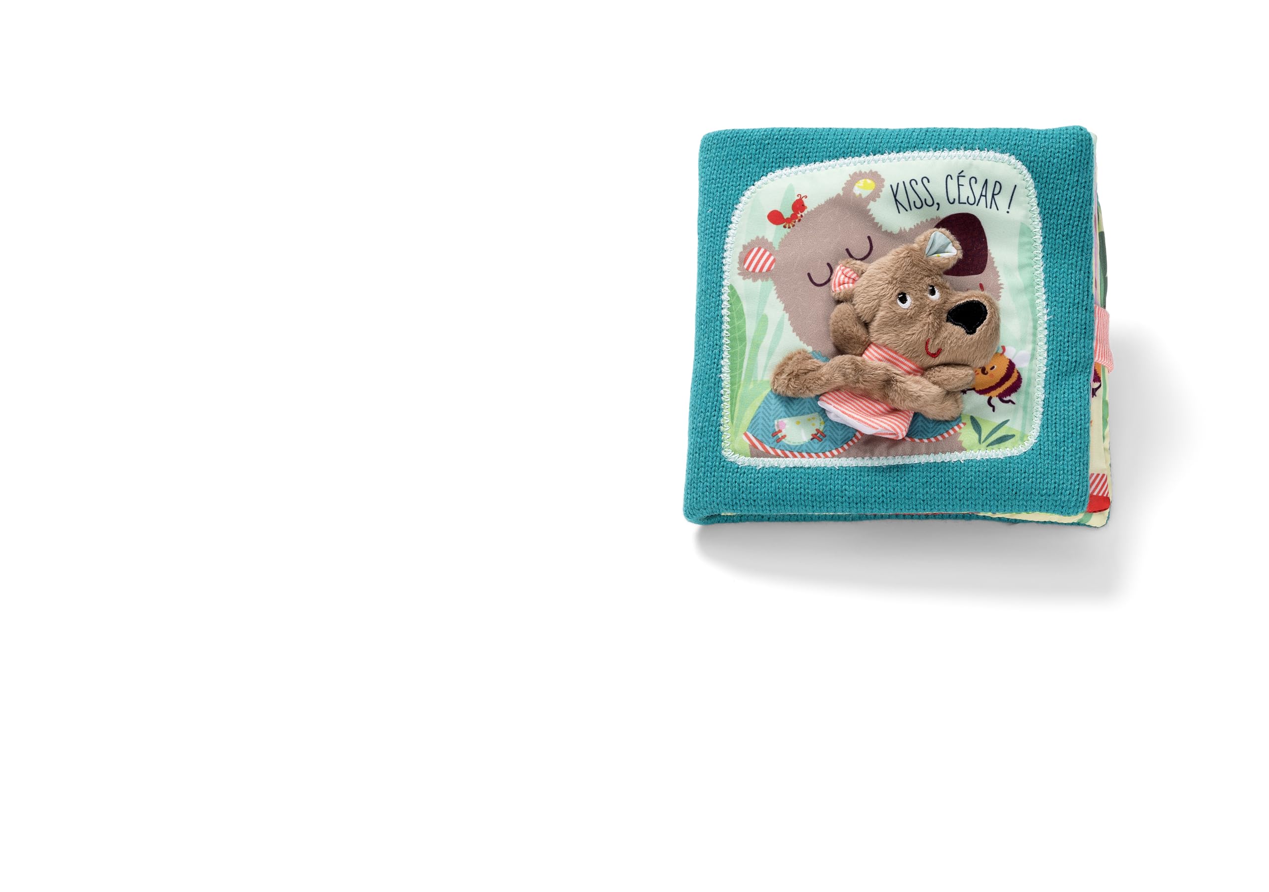 Lilliputiens - Livre d’Éveil en Tissu César Câlins - Livre Interactif avec Marionnette à Doigt - Histoire du Coucher pour Bébé - Idéal pour Stimuler l’Imagination et la Motricité - Dès 12 Mois -86863
