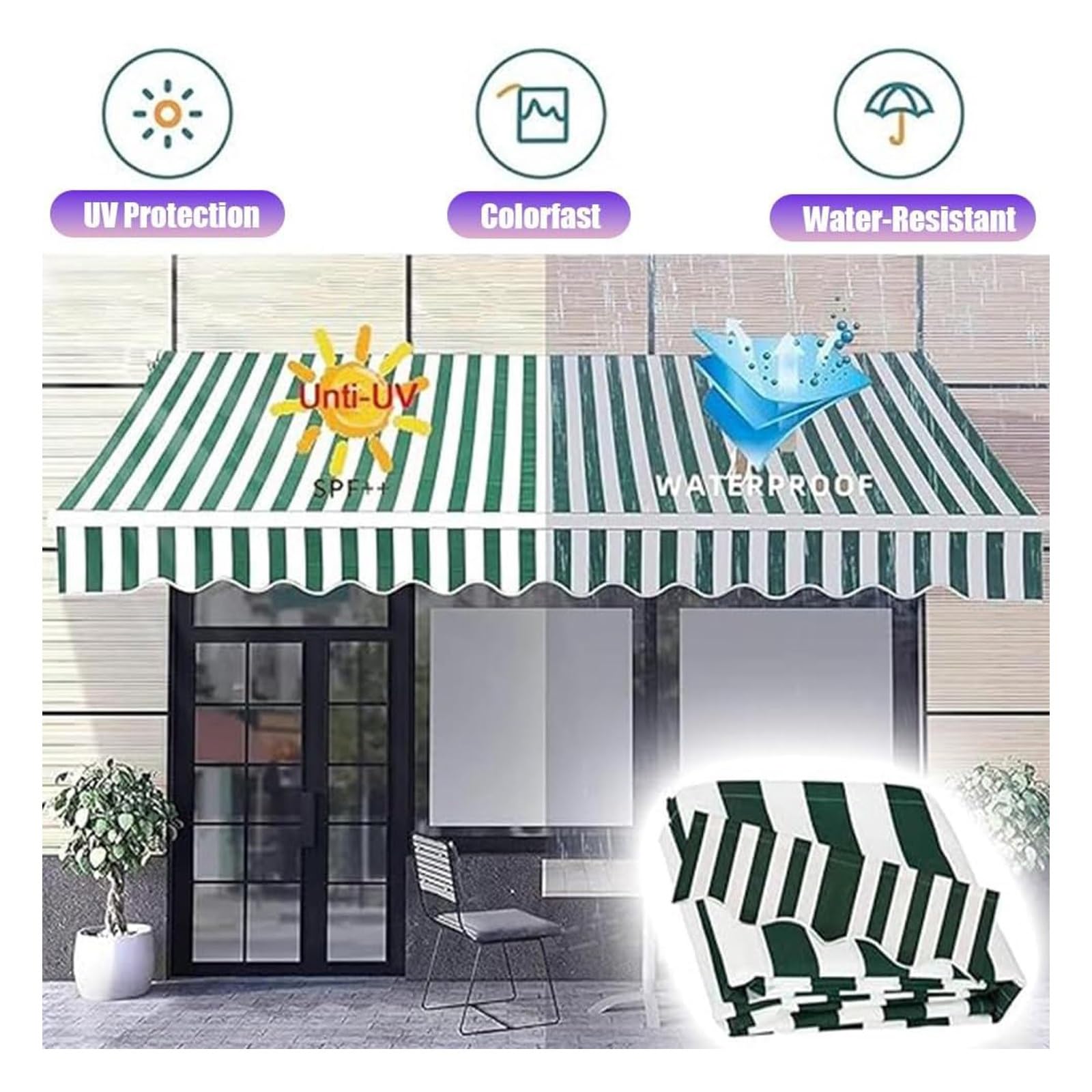 Tissu De Remplacement pour Auvent Rétractable, Tissu De Rechange pour Store Banne pour Patio, D'Auvent Extérieur Toile pour Porte-fenêtre, Toile pour Store Banne Anti-UV