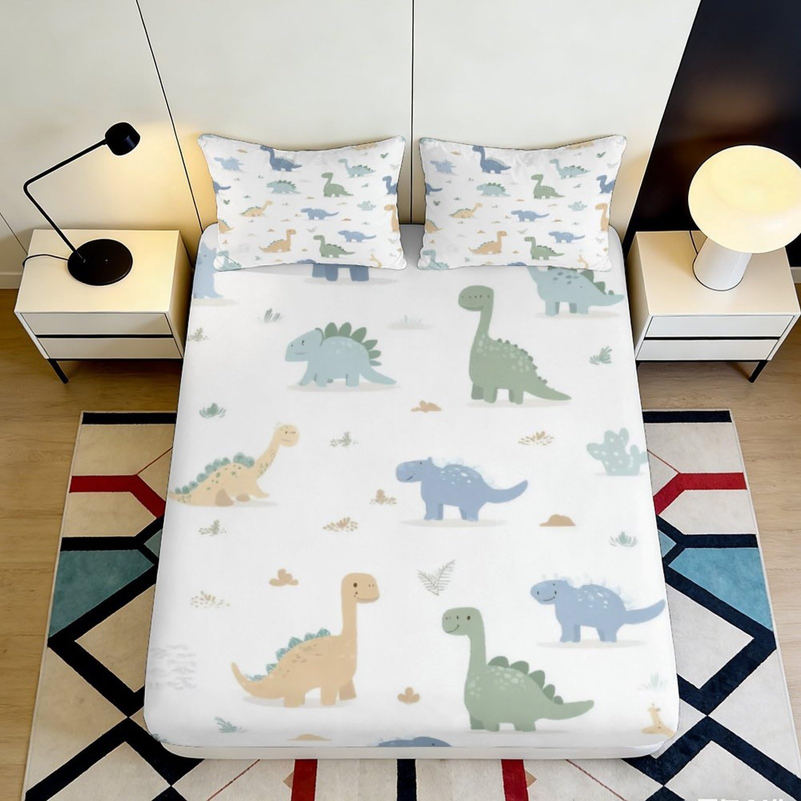 3D Printed Cartoon Dinosaur Fitted Sheet Microfiber Soft Breathable Pastel Animal Bed Cover for Bedroom Guest Room Decor 90x200x25cm