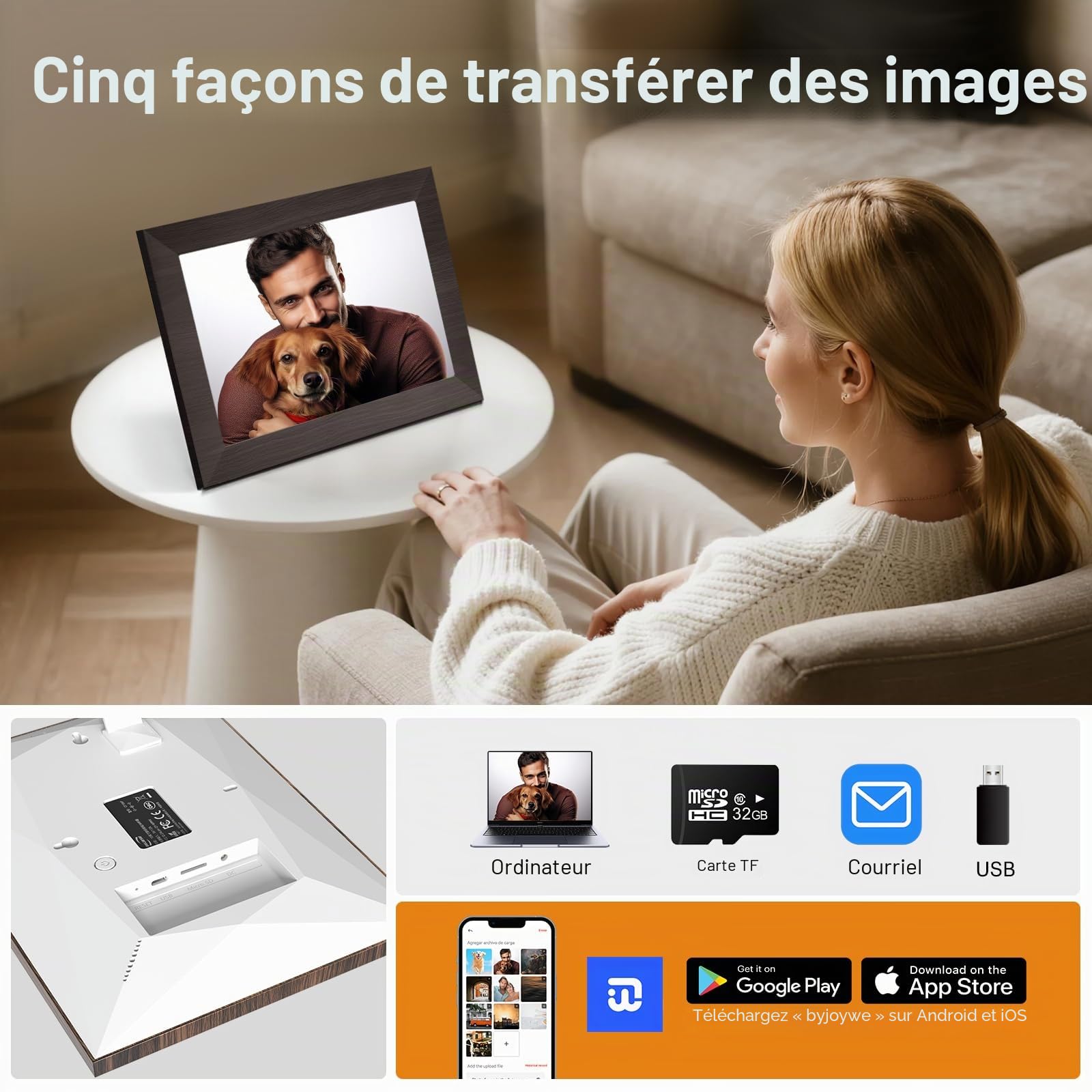 Cadre Photo Numérique 10 Pouces, WiFi intégré en mémoire de 32 Go, Cadre électronique avec écran Tactile IPS, Rotation Automatique, Partage Facile de Photos ou de vidéos Via Application