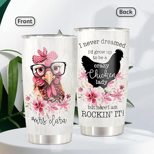 Miniatura 4 de Regalos personalizados de Crazy Chicken Lady  Vaso de acero inoxidable con girasol de pollo de 20 onzas para dueños de pollos  Taza de viaje de