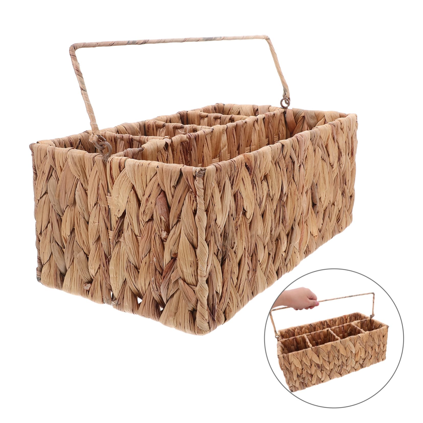 MAGICLULU Weidenkorb Handgeflochten Mit Fächern Als Besteckkorb Für Küche Oder Garten Robuster Aufbewahrungskorb Aus Stroh Für Zuhause Und Partys Mit Griffen Für Outdoor-aktivitäten Brotkorb
