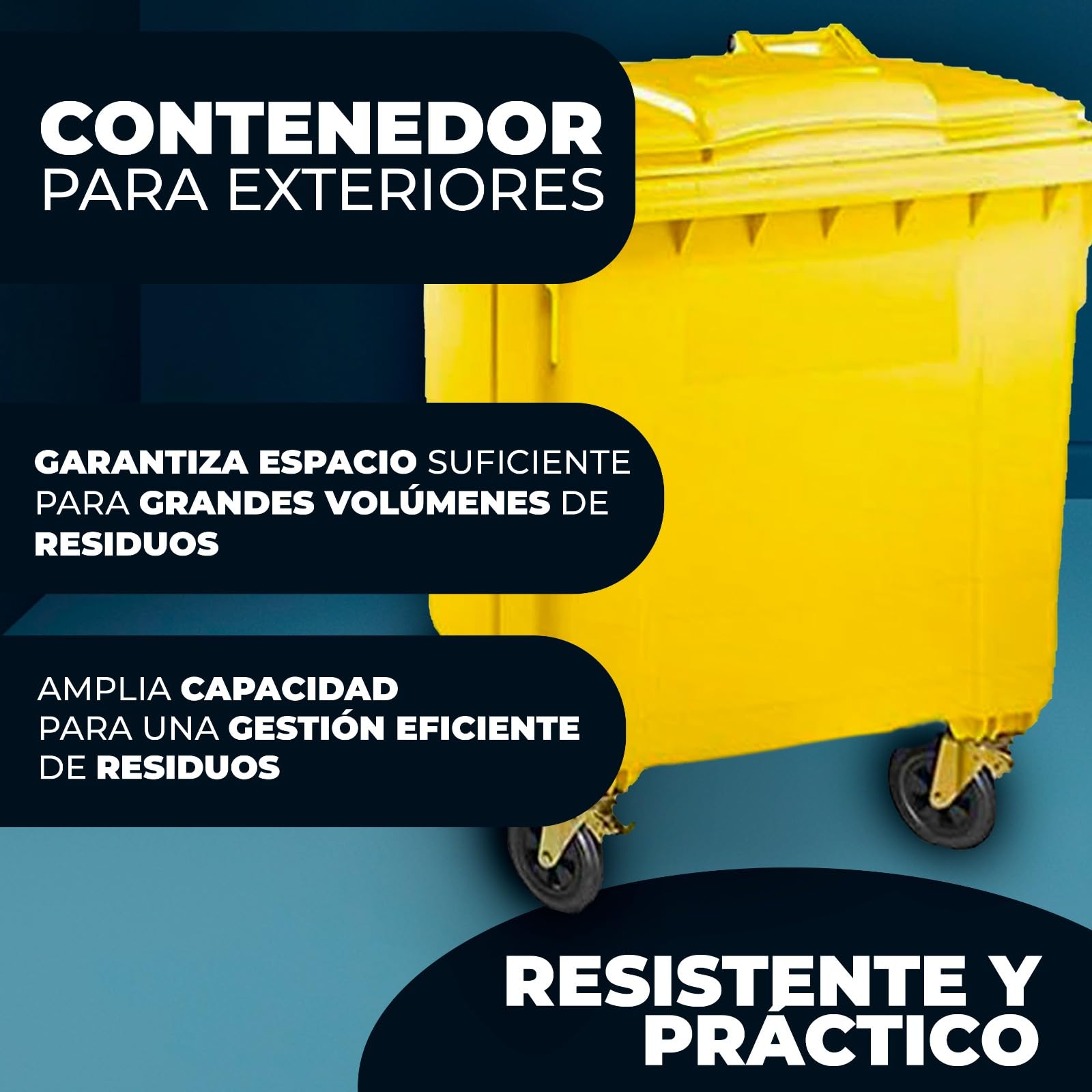 SSI Contenedor de Basura 770L con Tapa Plana - Ruedas con Freno, Desagüe Inferior, Cumple Normativa EN-840, Ideal para Grandes Volúmenes de Residuos y Reciclaje en Exteriores (Amarillo, 770 litros)