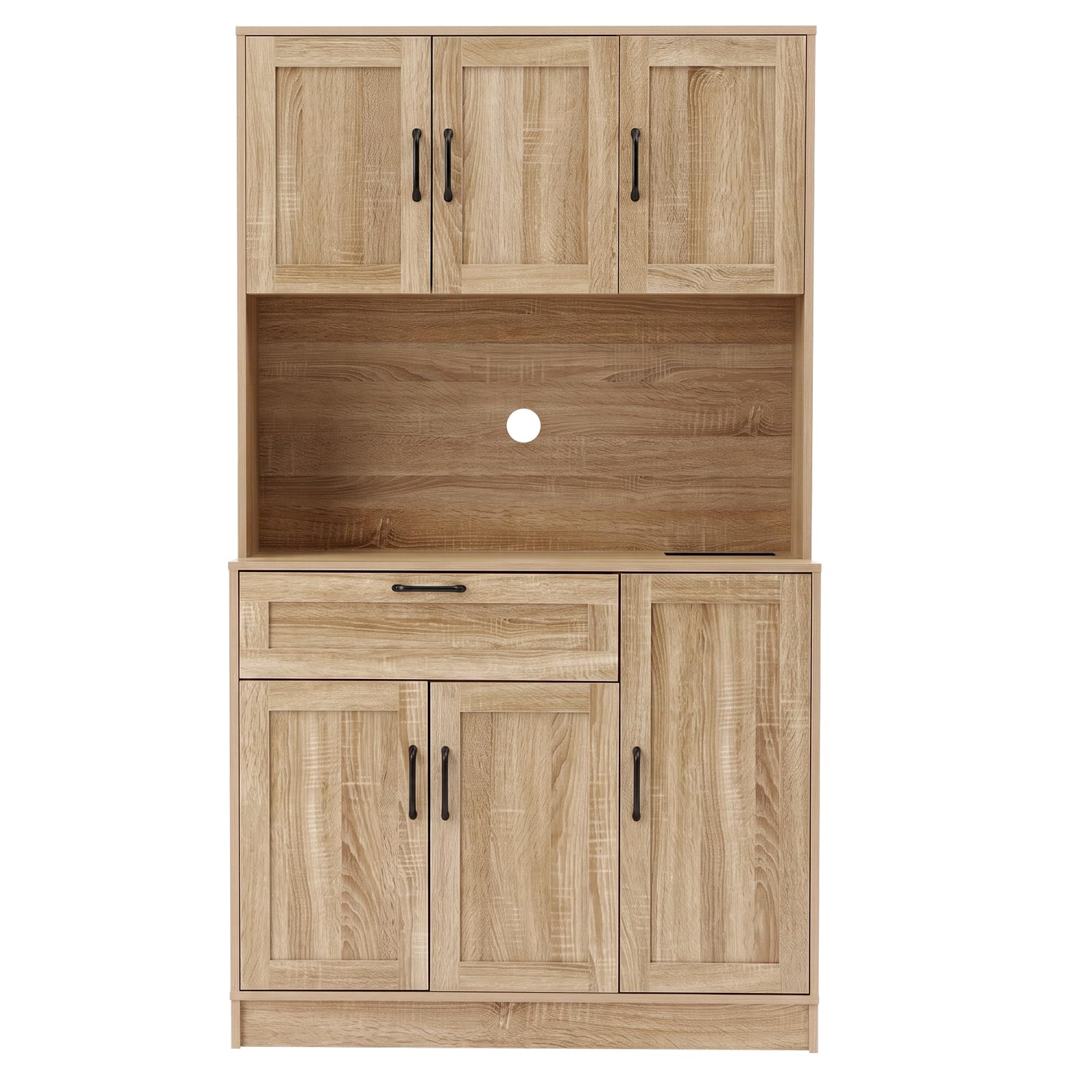 Panana Kitchen Cupboard Tall Cabinet with Power Socket, LED Light (Oak)