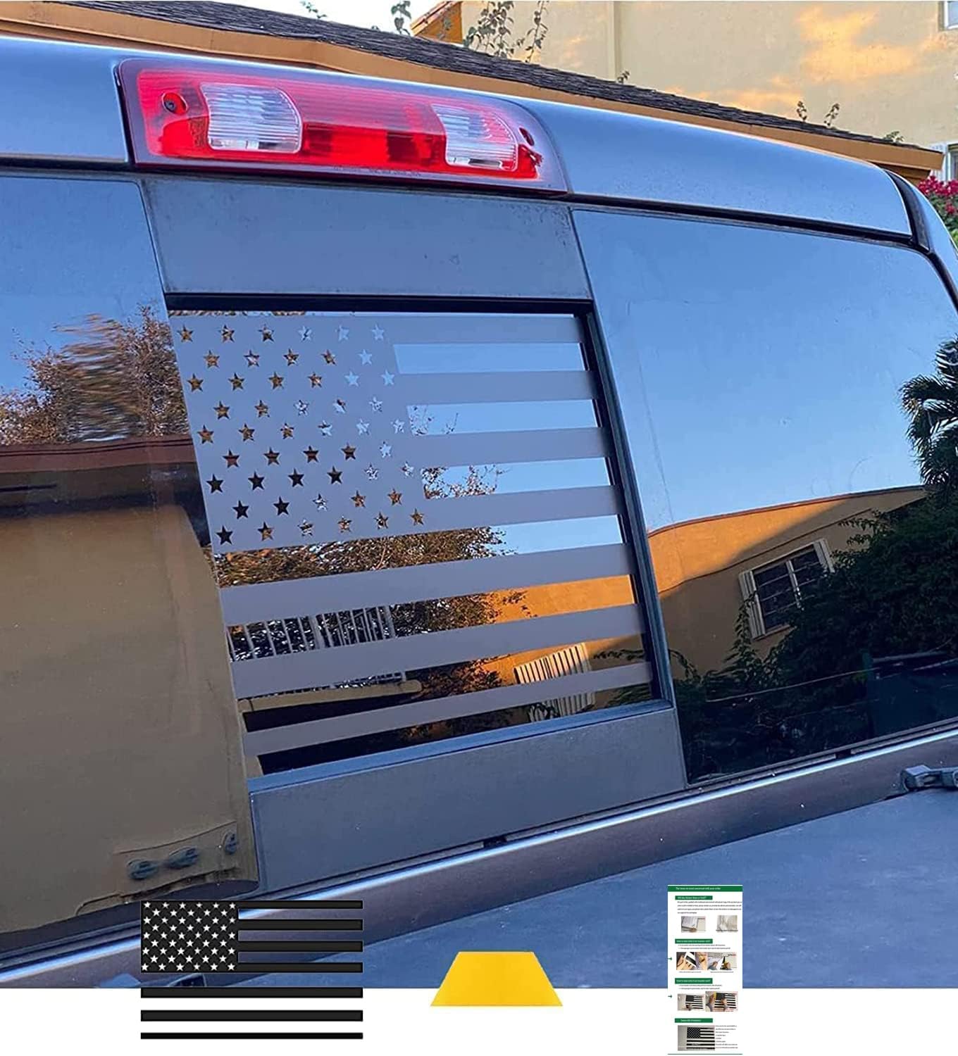 Rear Middle Window American Flag Decals, Matte Black USA Flag Decal for Truck Back Window, Waterproof Vinyl, Durable and Easy Remove Truck Decal (for Chevy Silverado GMC Sierra 2019-2021)