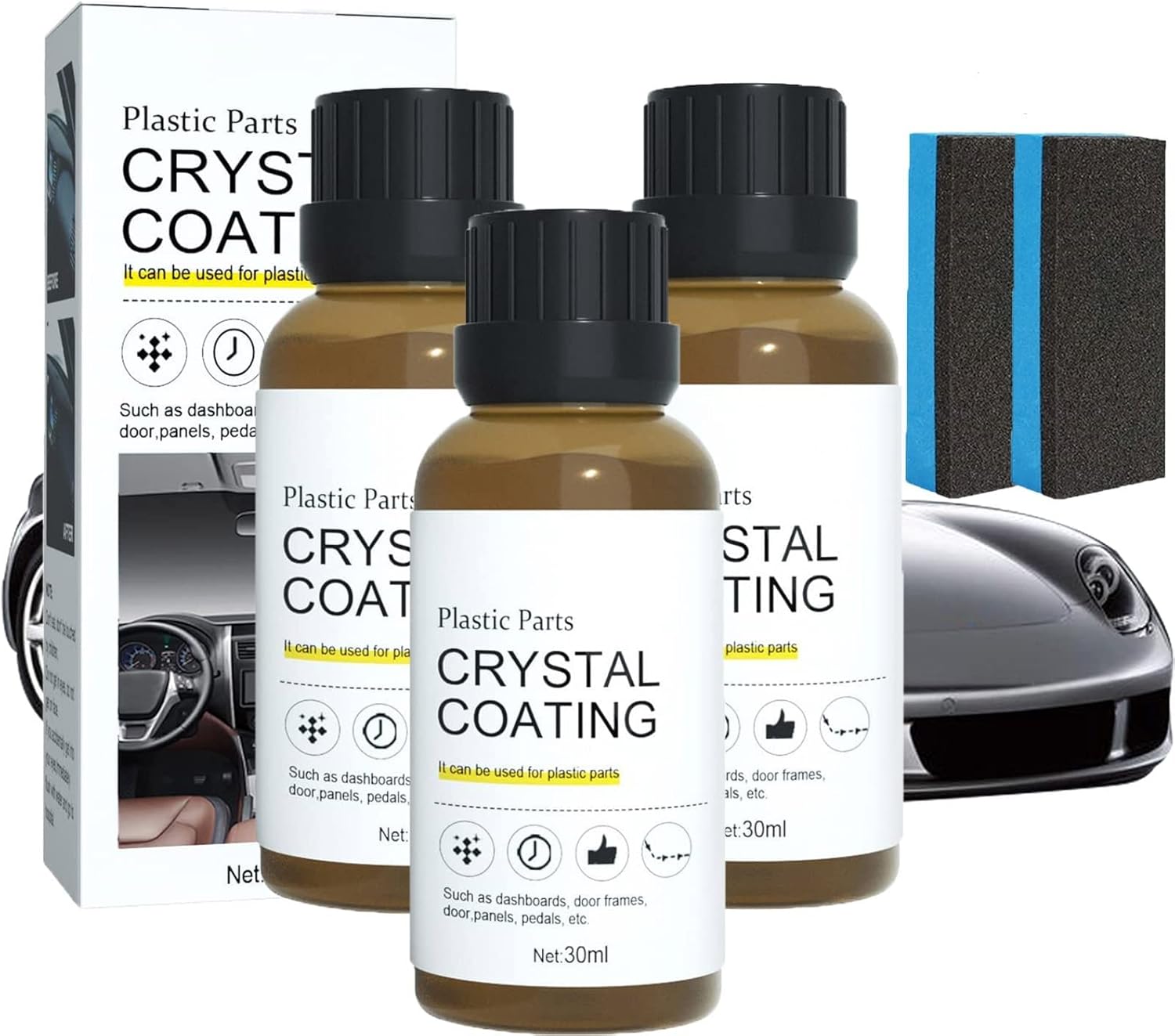 3 Pcs Cristal Coating para Plástico Del Carro, Plastic Parts Crystal