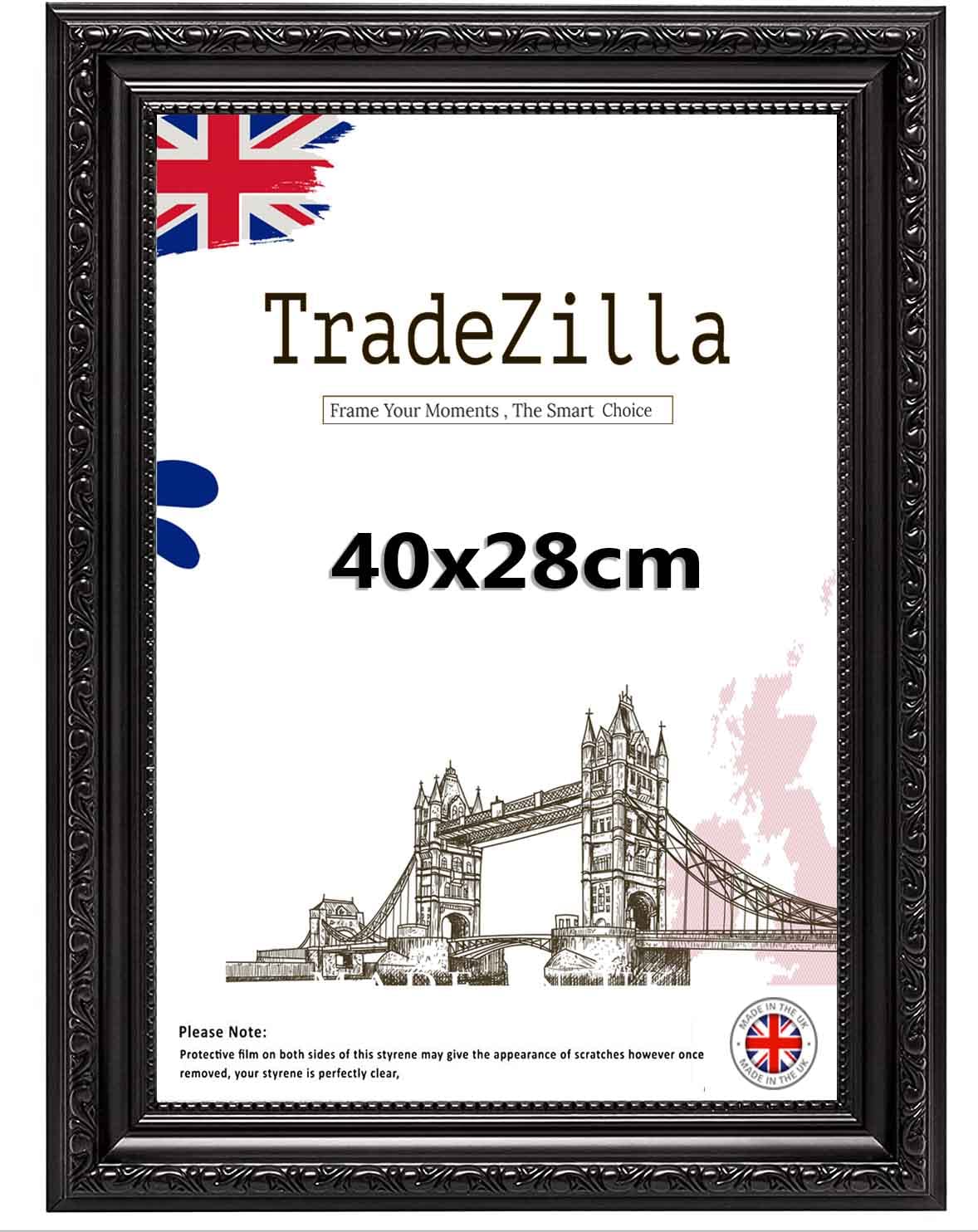 TradeZilla Antique Style Ornate Shabby 40x30cm Poster/Picture Frame Size| Black Colour MDF Solid wood & HD Perspex | Landscape & Portrait Display |Gift Wall Art Gallery Home Décor (Black)