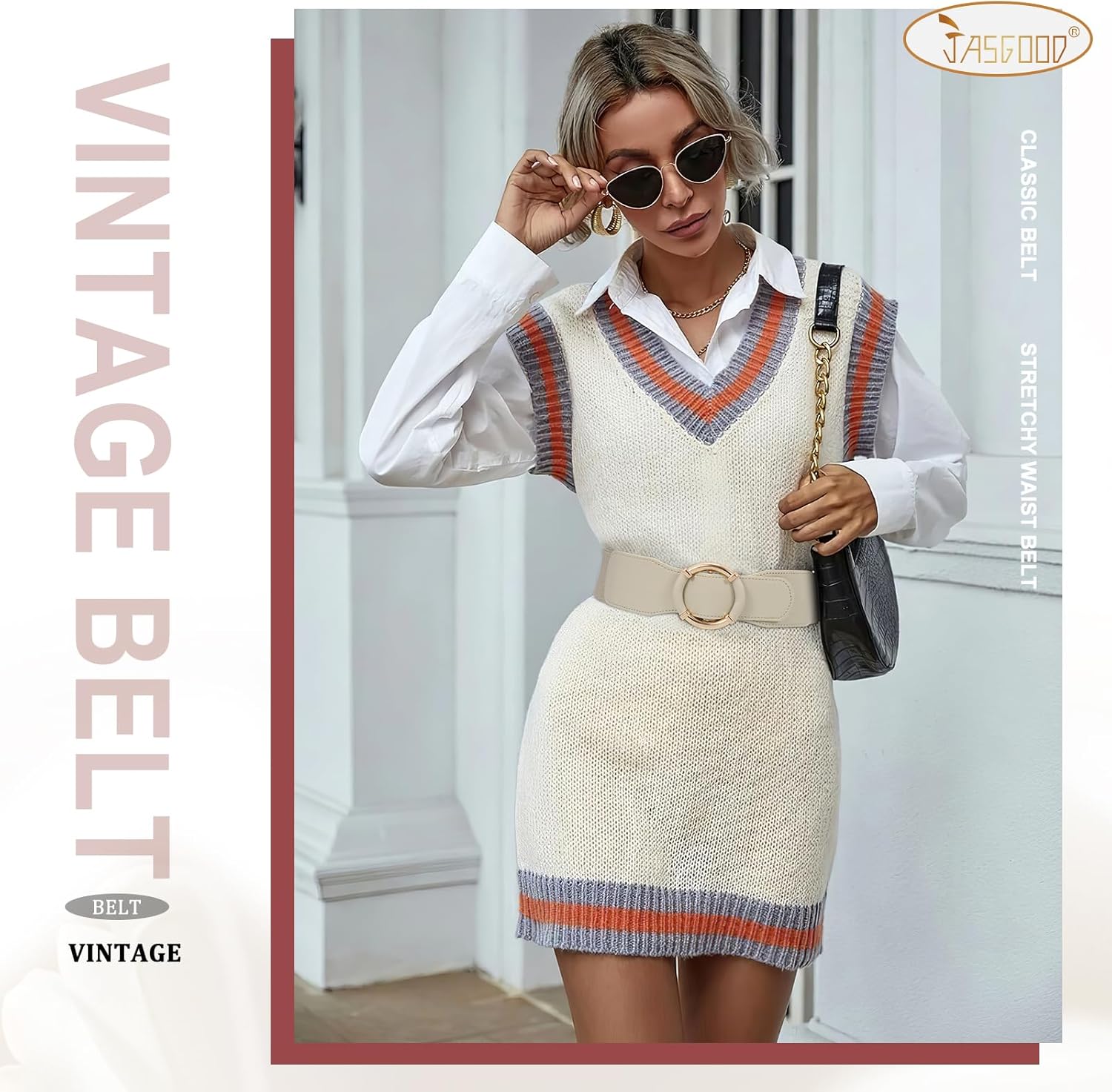 JASGOOD Women Wide Waist Belt Stretchy Elastic Vintage Belts for Dress Ladies Belt with Circle Buckle - Image 2