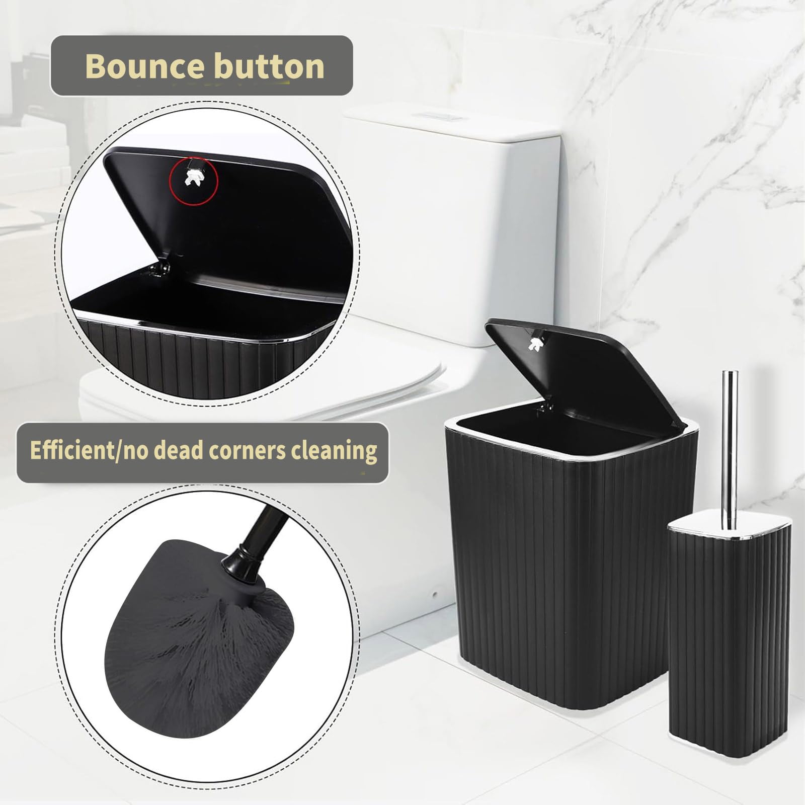 Juego completo de 6 piezas esenciales para el baño con soporte para cepillo de dientes, dispensador de jabón líquido de manos, bote de basura, dispensador de jabón reutilizable y juego de vasos para