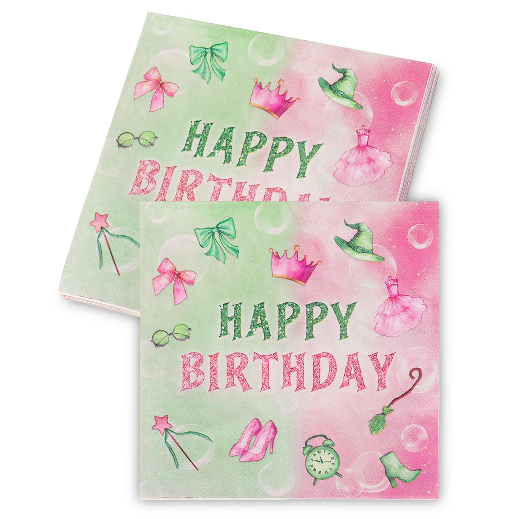 40Pcs Birthday Napkins Wicked Party Decorations Disposable Green and Pink Wicked Witch Theme Paper Napkins Princess Birthday Party Decorations