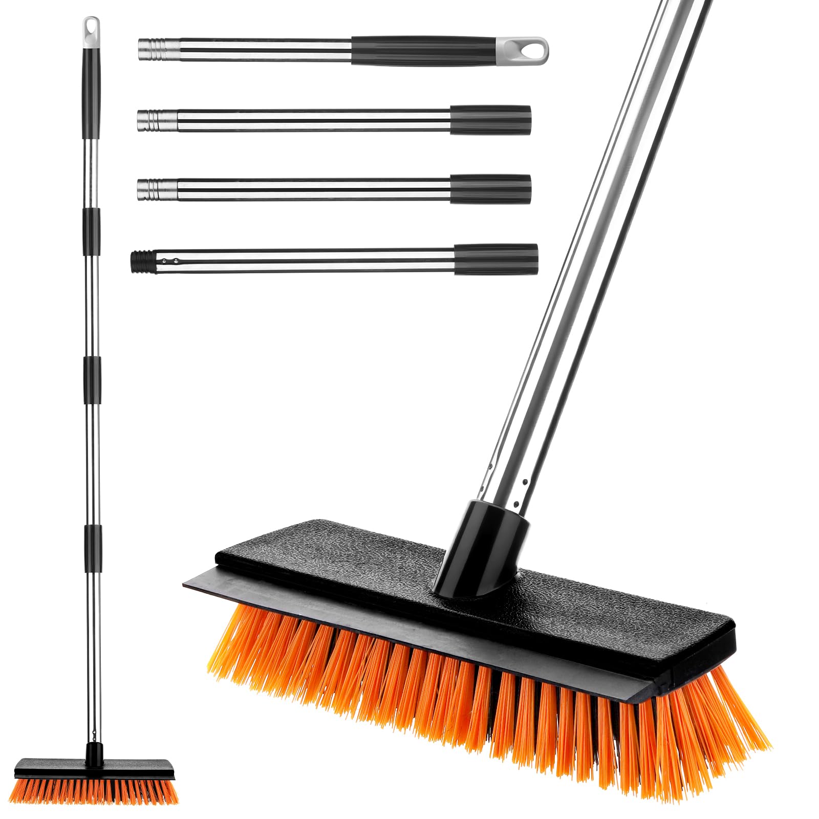 Spazzolone per Pavimenti Esterni da 26 cm, Spazzola a Setole Rigide 2 in 1 con Tergipavimento, Scopa da Esterno Regolabile da 126 cm Adatta per Cortili, Strade, Terrazze, Giardini e Uso Casa