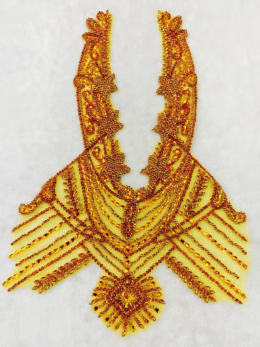 Handmade Large Rhinestone Applique Trim Lace Bodice Patch Corset Accessories Suitable for Dresses 12.5X28.7inches (Gold)