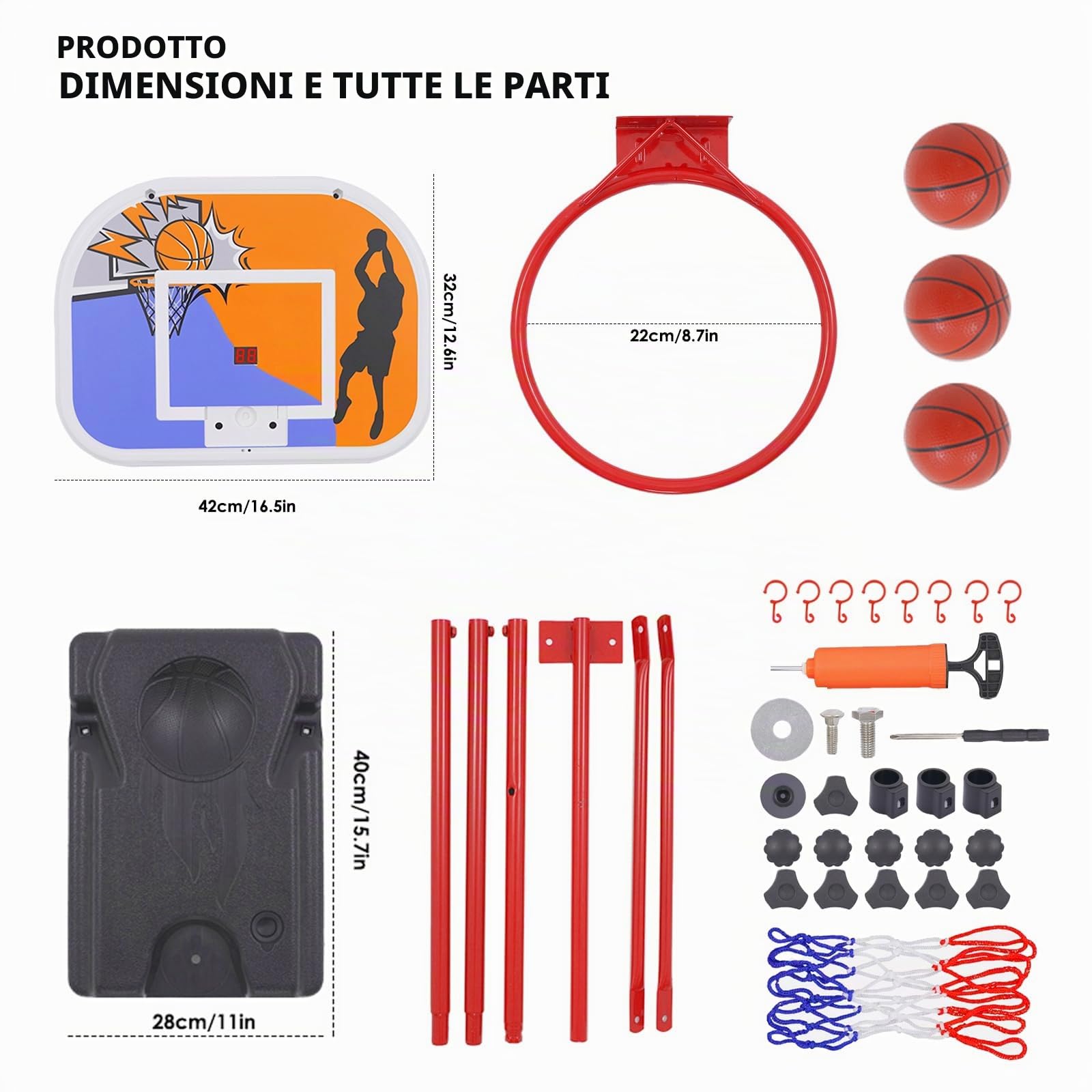 HOMCENT Canestro da Basket per Bambini, Canestro basket portatile, regolabile in altezza 80-180 cm, canestro da basket con tabellone, interno esterno canestro basket