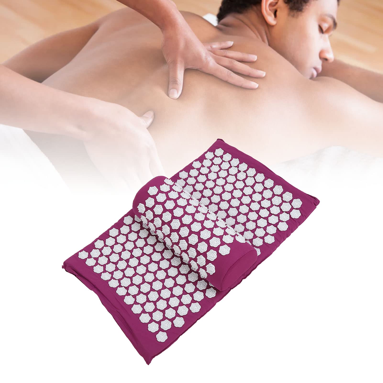 Tapis D'acupression, Tapis De Massage, Massage Relaxant les Muscles, Réduit le Cou, le Dos, les épaules, la Tête, Soulage le Stress, Coussin D'acupression(Couleur lavande)