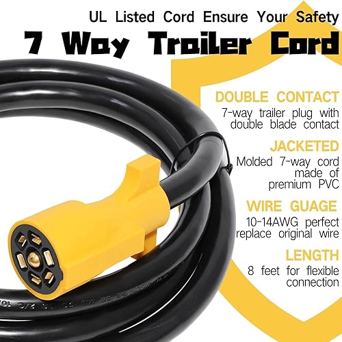 Miniatura 9 de MECMO Cable de enchufe de remolque de 7 pines resistente con conector de doble clavija de 8 pies, arnés de cableado lateral de remolque en línea de