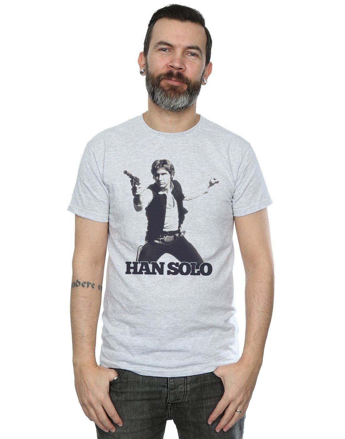 Absolute Cult Men's Sport Grey Star Wars Han Solo Retro Photo T-Shirt Large