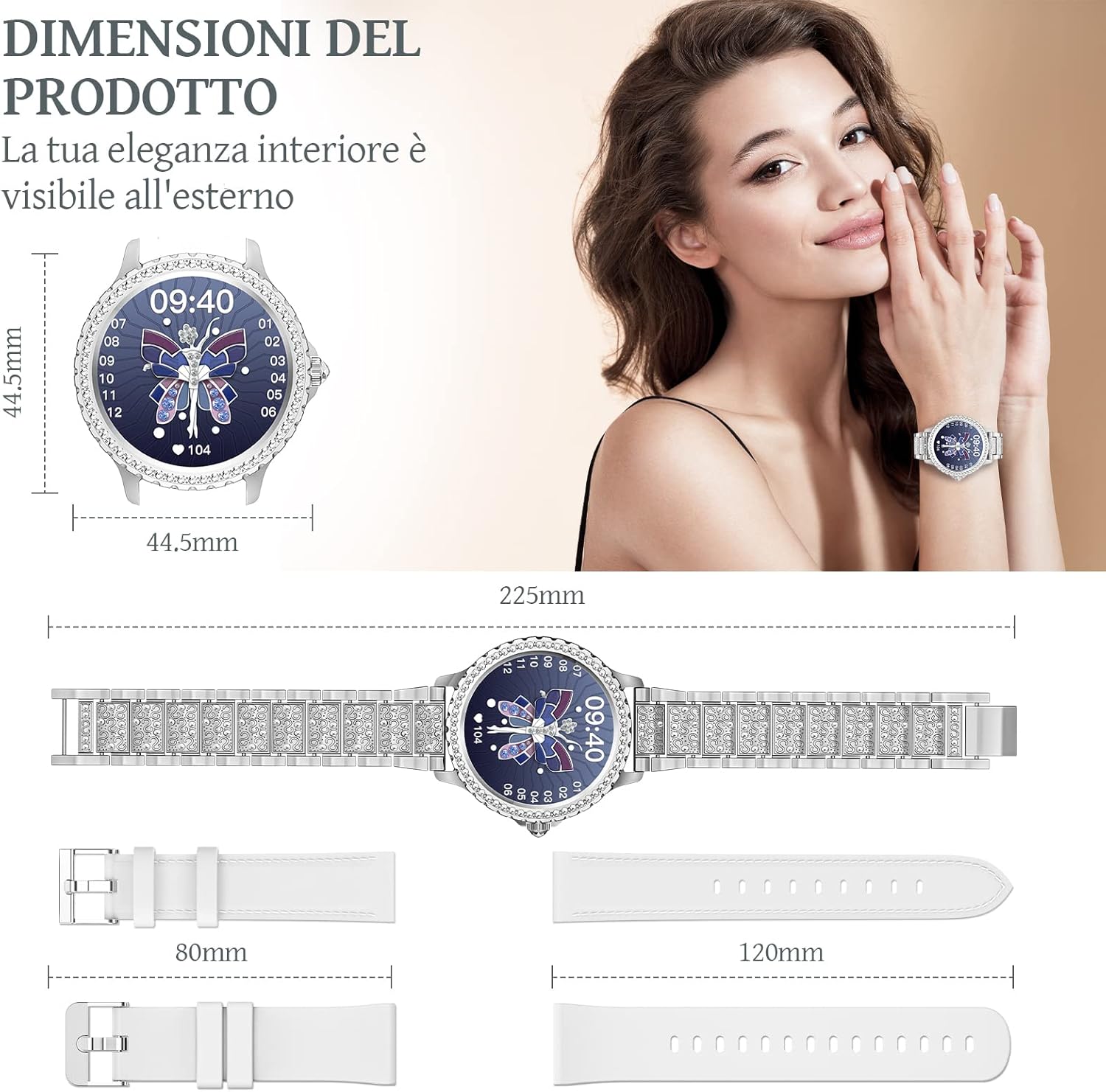 Smartwatch Donna Chiamate, Design Diamante, 3 Cinturini, AMOLED 1.32 Smart Watch, Fisiologia Femminile Cardiofrequenzimetro SpO2 Monitor Sonno Notifiche Assistente Vocale, Impermeabile IP68, Argento Smartwatch Donna Chiamate, Design Diamante, 3 Cinturini, AMOLED 1.32 Smart Watch, Fisiologia Femminile Cardiofrequenzimetro SpO2 Monitor Sonno Notifiche Assistente Vocale, Impermeabile IP68, Argento