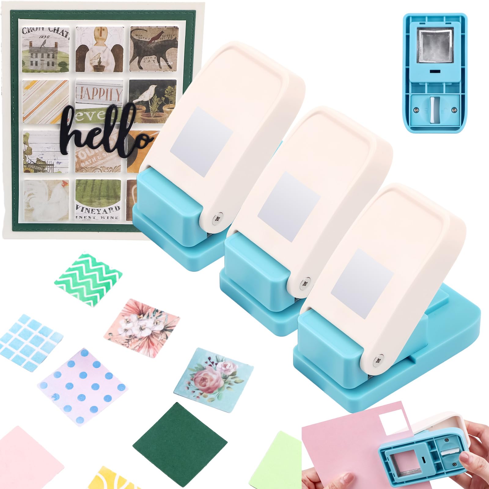 BAOFALI 3 Pcs Square Hole Punch | 1 inch Square Punches | Portable Lever Action Craft Puncher for Crafting Card Making DIY Scrapbooking Handamde Crafts Arts Supplies Tools — image 1