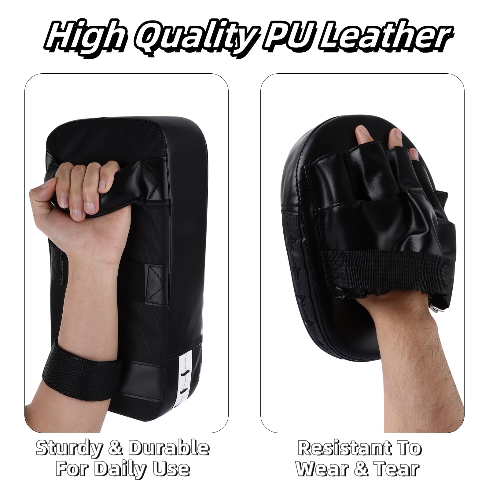 Boxhandschuhe und Kickpack-Set, Boxhandschuhe, Fokus-Pads, Thai-Pads, Karate-Kick-Pads für Kickboxen, Kampfsport, UFC, MMA-Training – 1 x Kick-Pad und 2 x Boxhandschuhe