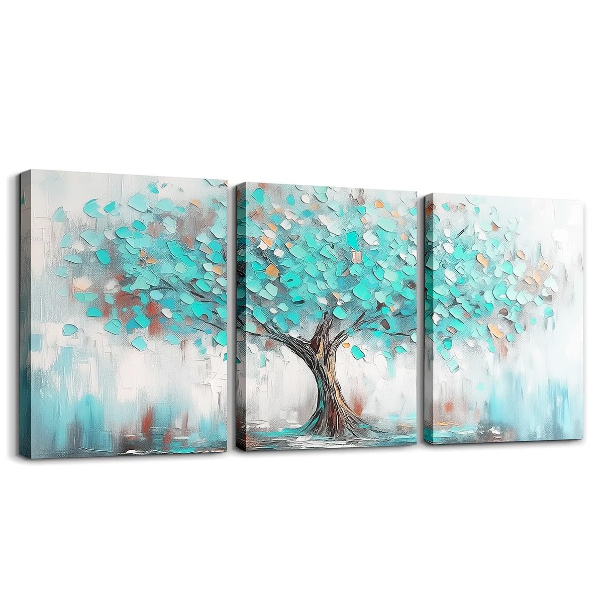 richhome Tree of Lif Canvas Wall Art for Living Room 40x30cm 3 Piece Botanical Picture Wall Decor Natural Theme Office Wall Decorations Artwork Posters TealBlue Wall Painting