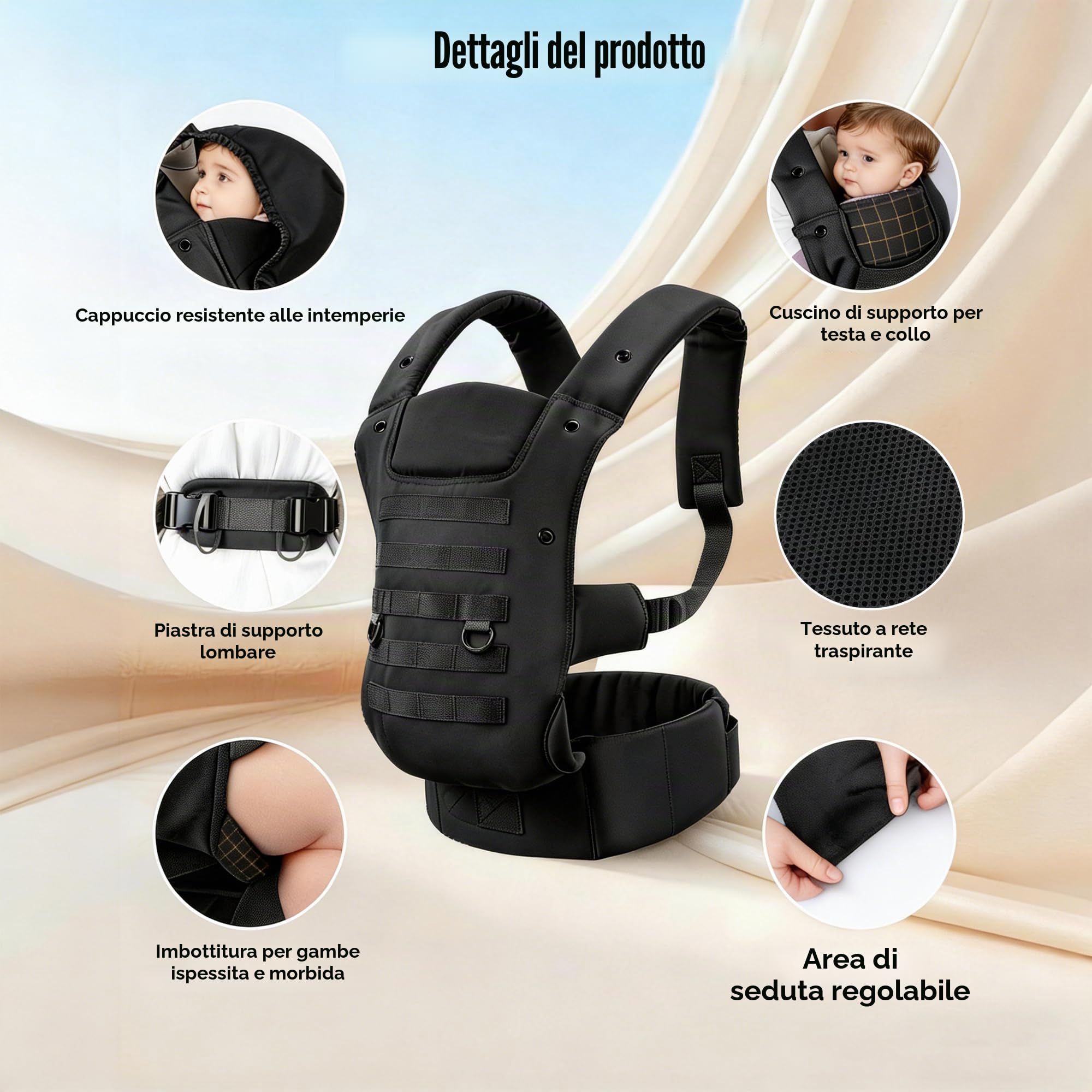 Marsupio Tattico Per Papà, Marsupio Per Neonati E Bambini (4-36 Mesi) - Marsupio Ergonomico 3 In 1 Con Posizione A M, Salutare Per Le Anche, Ideale Per Passeggiate E Viaggi Nero