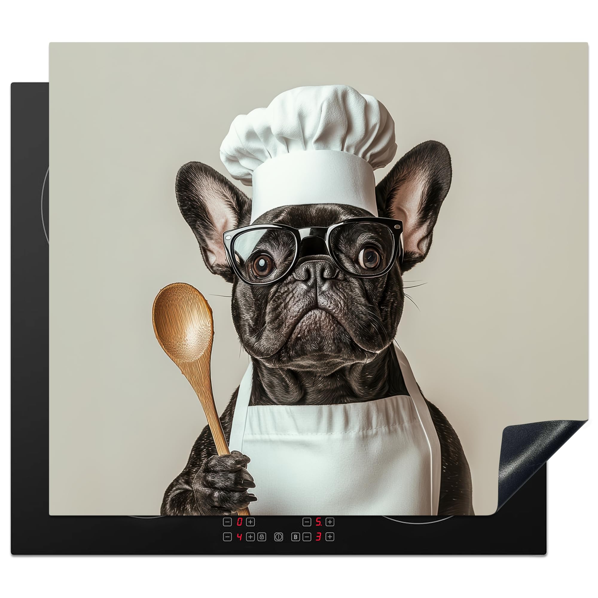 KitchenYeah© Induction Hob Protector Mat 20.5"x23.2" / 59x52 cm Cooker Top Protectors Cover Ceramic Covers Electric Hobs Vinyl Glasses - Dog - Chefs Hat