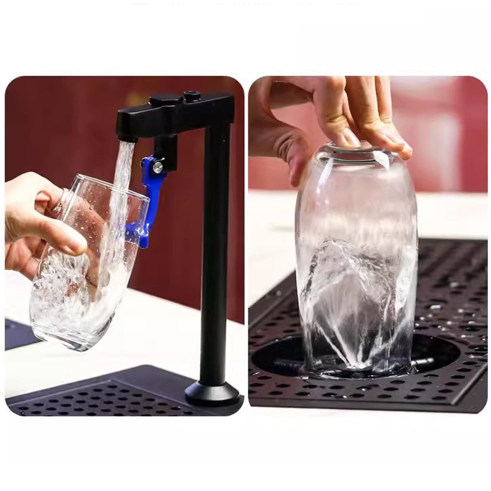 Lavavasos Comercial con DesagüE Y Bandeja Goteo, Enjuagador De Acero Inoxidable, Grifo Llenado Por PresióN para Vasos, para Limpieza RáPida De Vasos En CafeteríAs Y Restaurantes