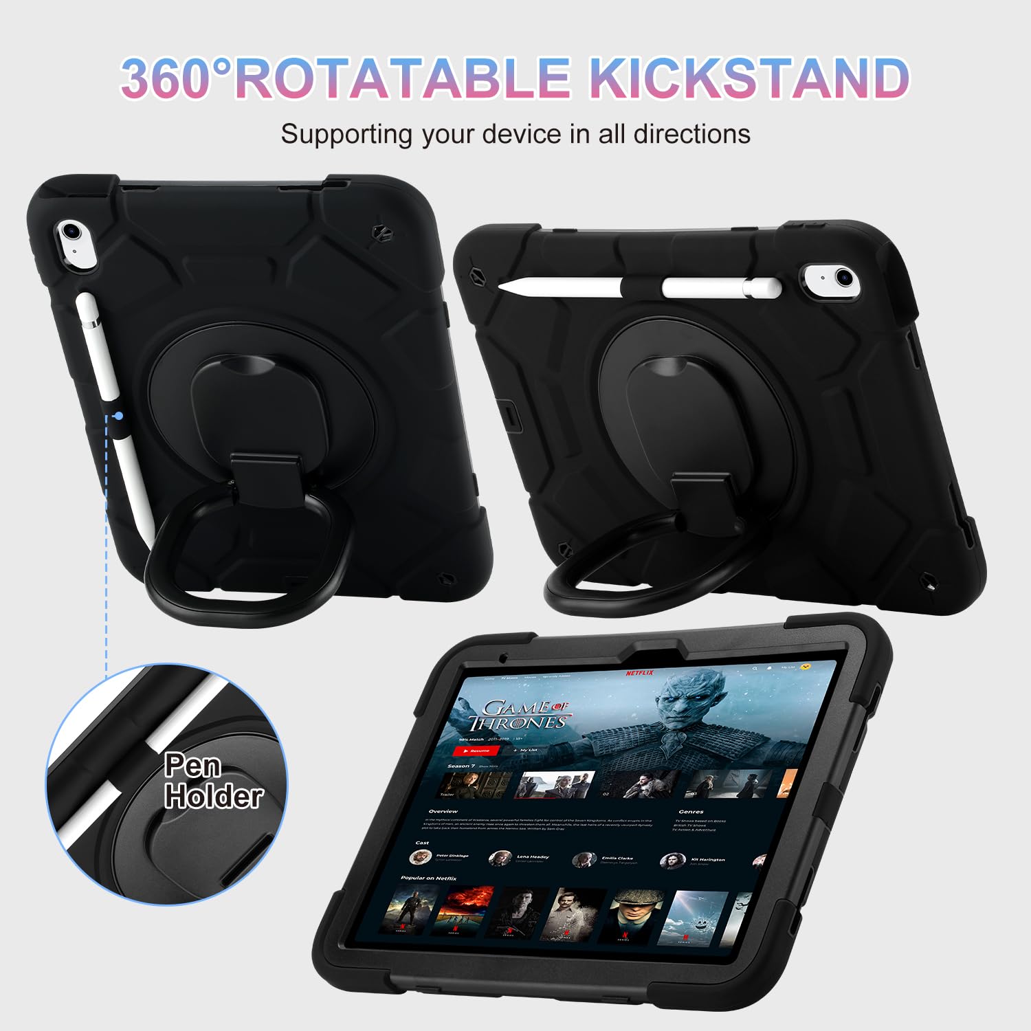 Anicestore Case For IPad Air 11 Inch M3/M2 2025 2024 Military Grade Heavy Duty Cover With Pencil Holder, 360 Rotate Stand, Shoulder Strap Case For IPad Air 7th/6th/5th/4th Gen 10.9"/11" - Teal/Pink - View #5