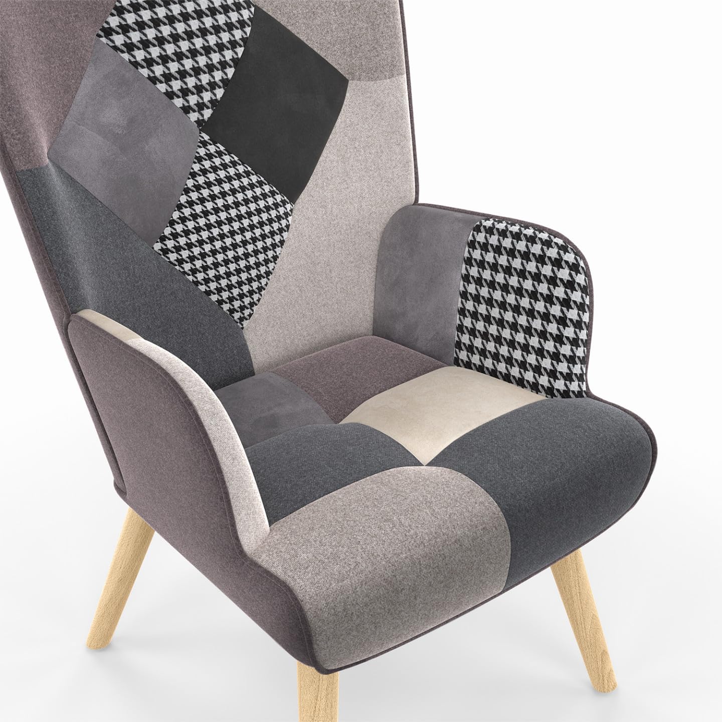 IDMarket - Sillón escandinavo IVAR en tejido patchwork negro, gris y blanco
