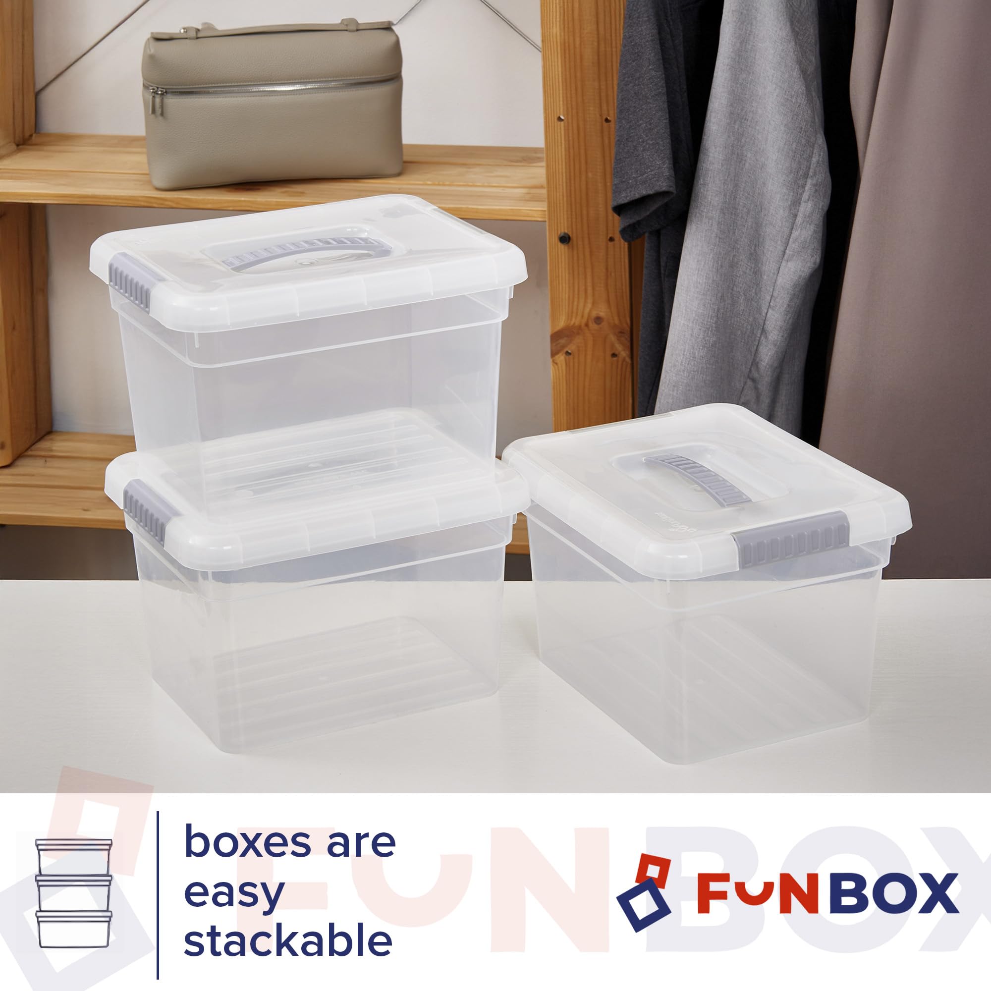 PROFUN Caja de almacenamiento con tapa de 3 litros – Pequeña caja de plástico con tapa – Cajas apilables – Cajas y cajas de almacenamiento con tapa – Juego de 16 unidades