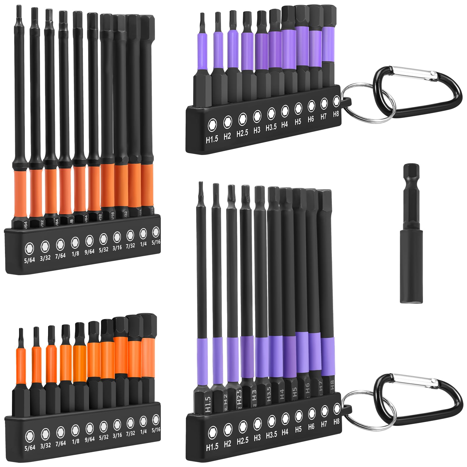 Juego de 40 brocas hexagonales de 4 pulgadas y 2 pulgadas de largo (métricas y SAE), vástago hexagonal de 1/4 pulgadas S2 de acero magnético con varilla de extensión para reparaciones mecánicas de