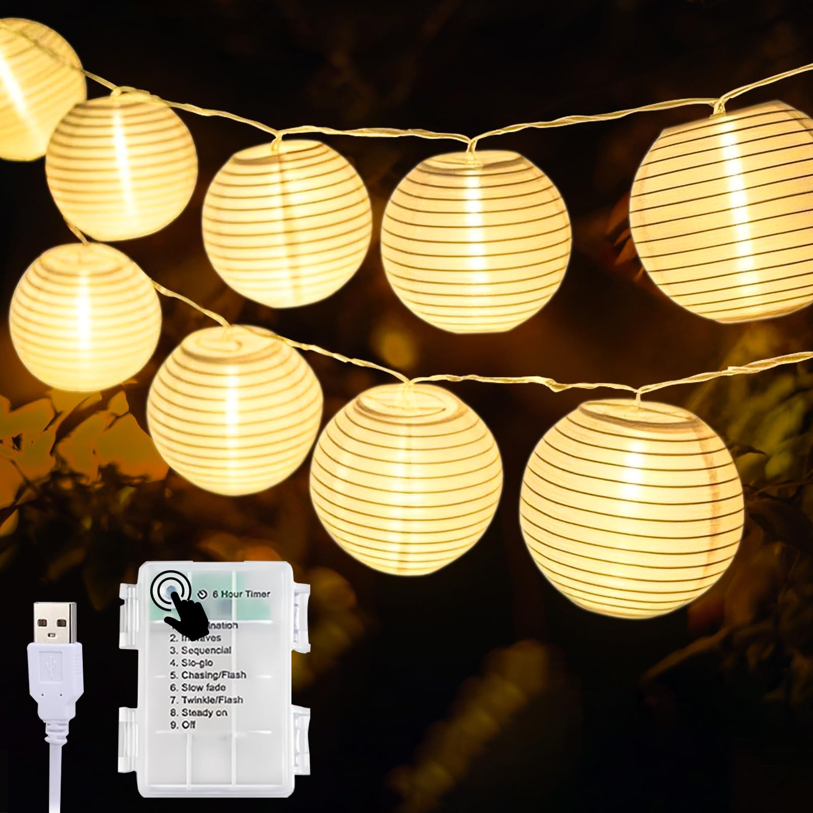 Uping Guirnalda Luces Exterior Interior Farolillo de Luz con Pilas/USB 30 Farolillo Led 5,8M Luces Led para Terraza Jardin (Blanco Cálido)