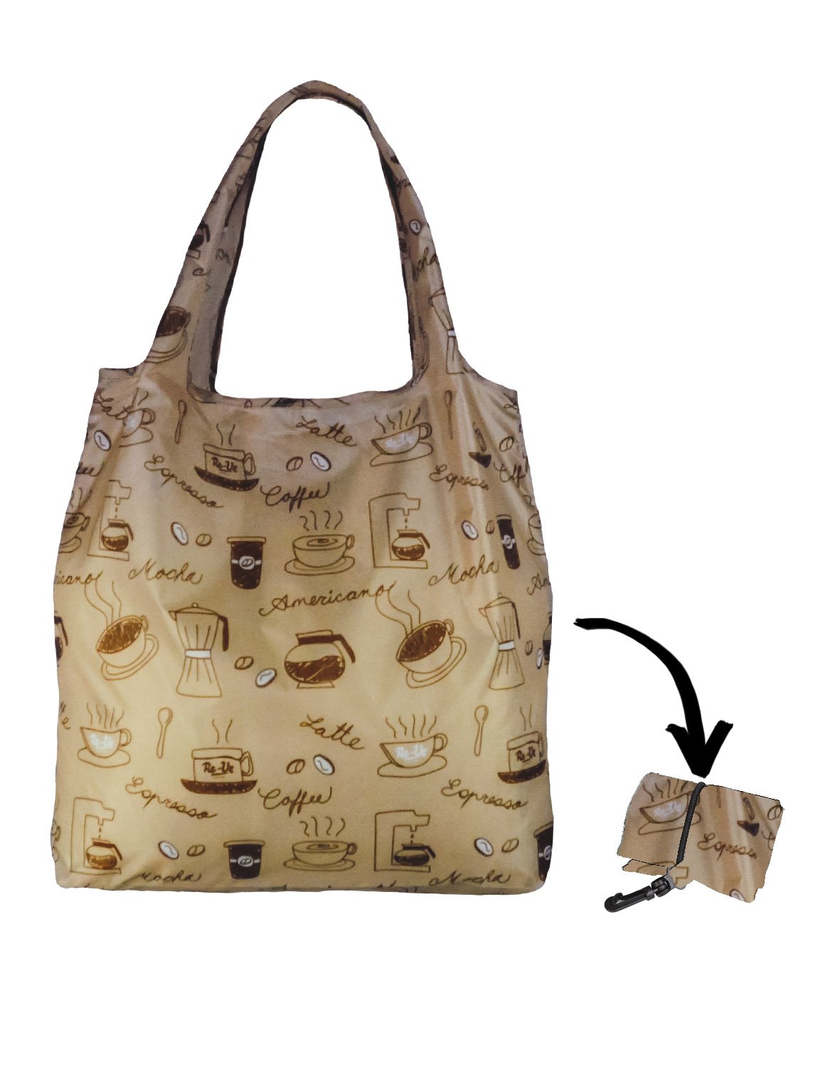 Re-Uz Lifestyle Shopper Foldable Reusable Shopping Grocery Bag -Coffee Break Latte