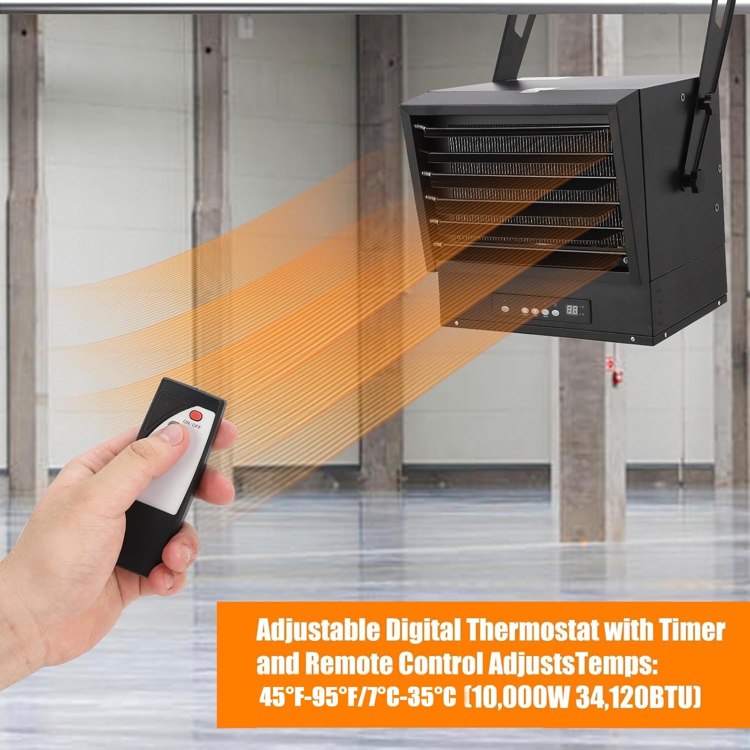 Garveetech Electric Garage Heater 10000 Watt, Hard-Wired Digital Ceiling Mount Heater with Full-Function Remote, 240 Volt Fan-Forced Overheat Protect, Thermostat 12-Hour Timer Ideal for Workshop