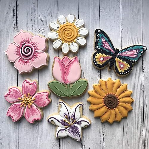 Miniatura 2 de LILIAO Juego de cortadores de galletas de flores, 7 piezas, diseño de lirio, margarita, girasol, flores de cerezo, tulipán, flores kapok y galletas